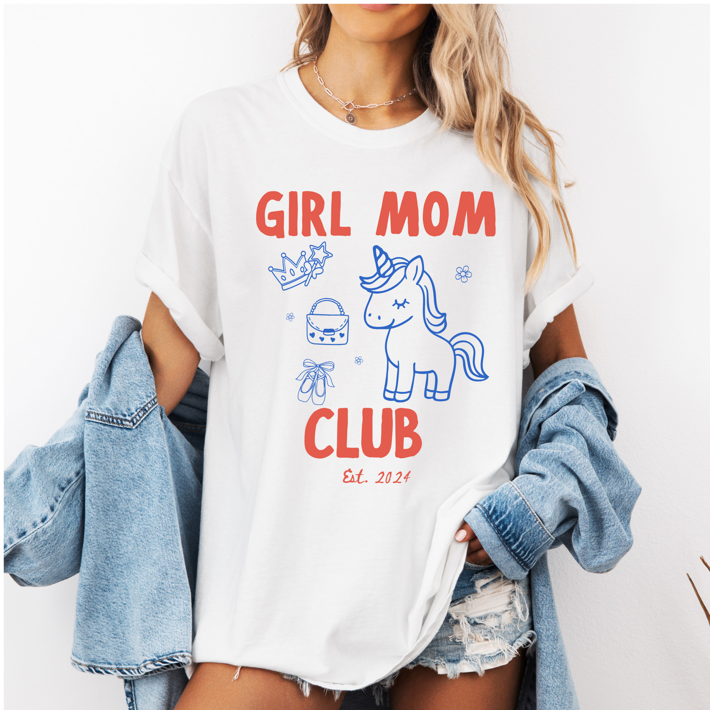 Girl Mom Club Custom Shirt 💕 Personalized Est Year Tee | Cute Unicorn Mom Gift