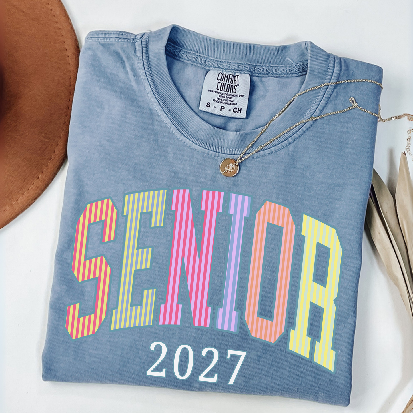 Senior 2027 Seersucker Stripes Shirt | Class of 2027 Varsity Tee
