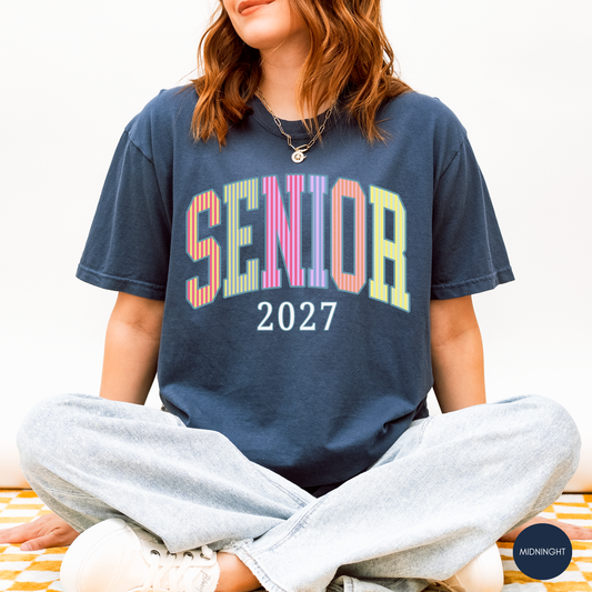 Senior 2027 Seersucker Stripes Shirt | Class of 2027 Varsity Tee