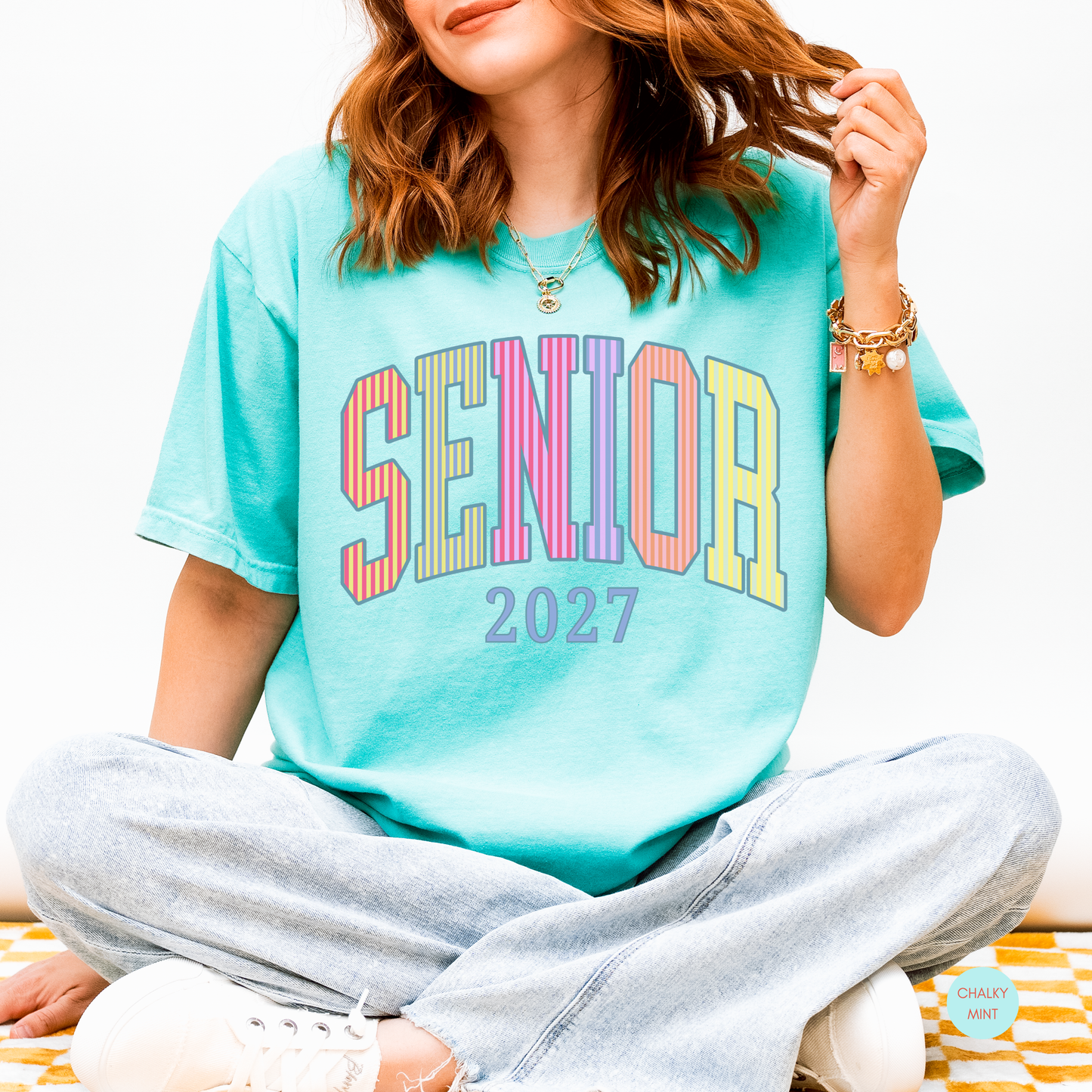 Senior 2027 Seersucker Stripes Shirt | Class of 2027 Varsity Tee