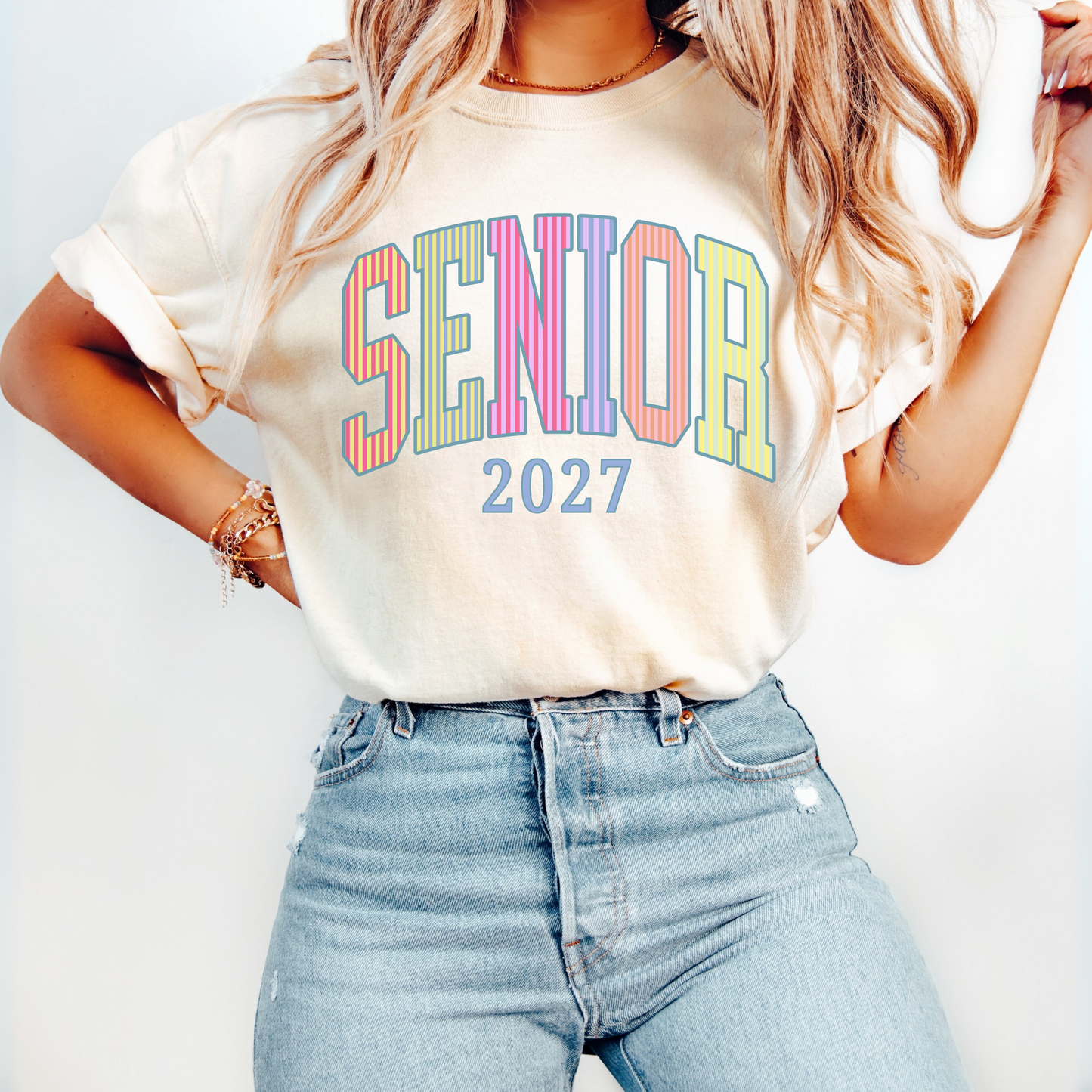 Senior 2027 Seersucker Stripes Shirt | Class of 2027 Varsity Tee