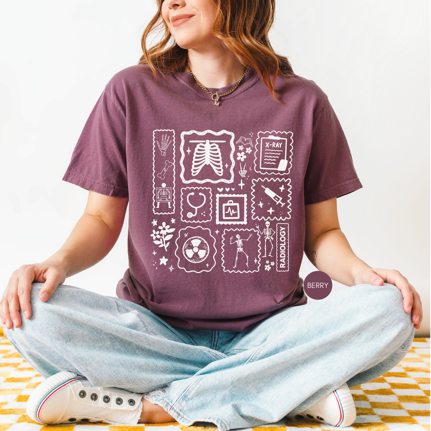 Radiology Graphic Shirt – X-Ray Tech Medical Icons Tee – Radiologic Technologist Gift for Women