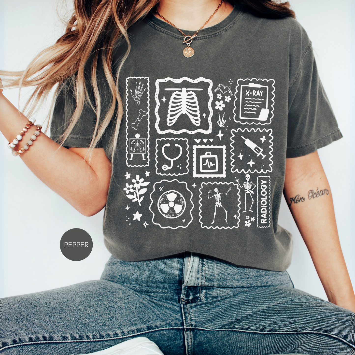 Radiology Graphic Shirt – X-Ray Tech Medical Icons Tee – Radiologic Technologist Gift for Women