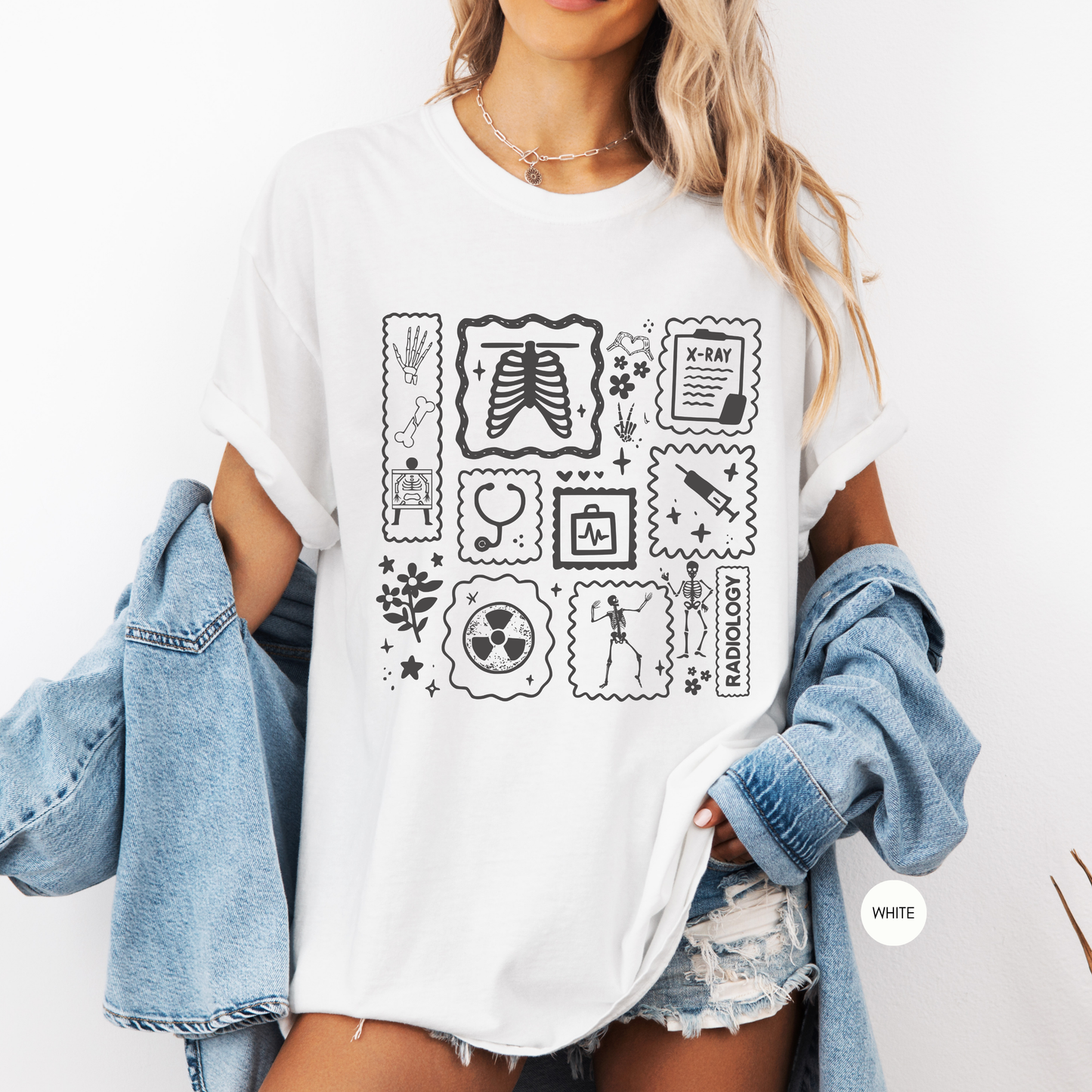 Radiology Graphic Shirt – X-Ray Tech Medical Icons Tee – Radiologic Technologist Gift for Women