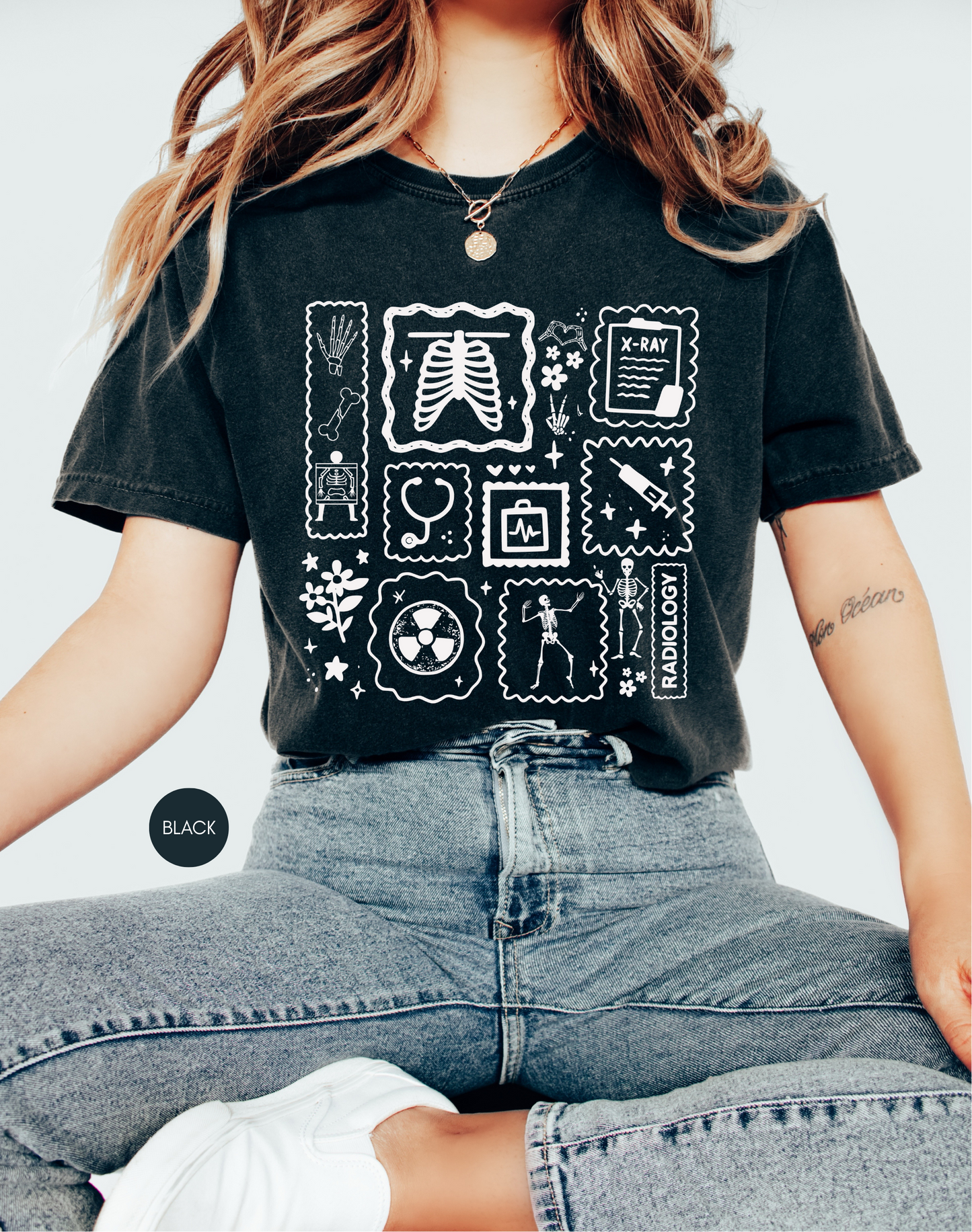 Radiology Graphic Shirt – X-Ray Tech Medical Icons Tee – Radiologic Technologist Gift for Women