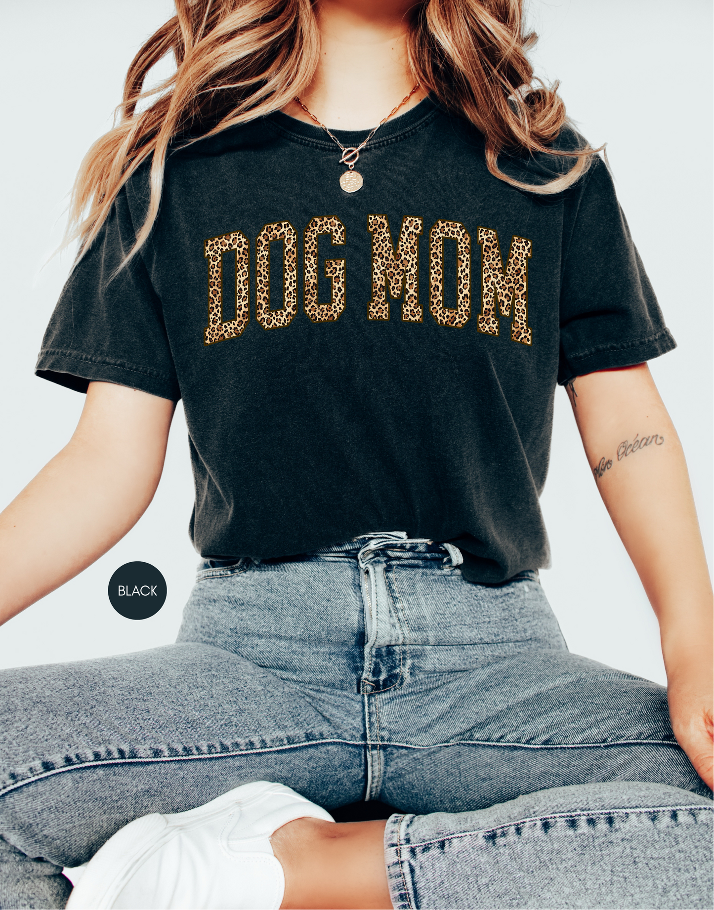 Dog Mom Leopard Shirt – Trendy Varsity Style Graphic Tee – Ivory Animal Print Dog Lover Shirt