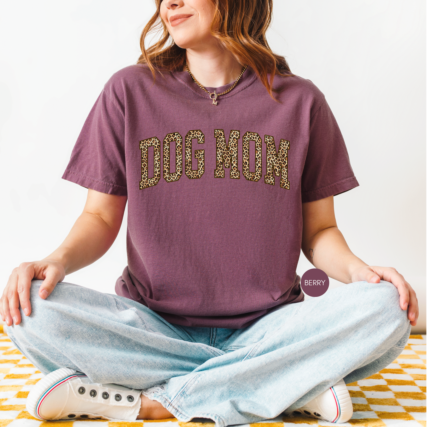 Dog Mom Leopard Shirt – Trendy Varsity Style Graphic Tee – Ivory Animal Print Dog Lover Shirt