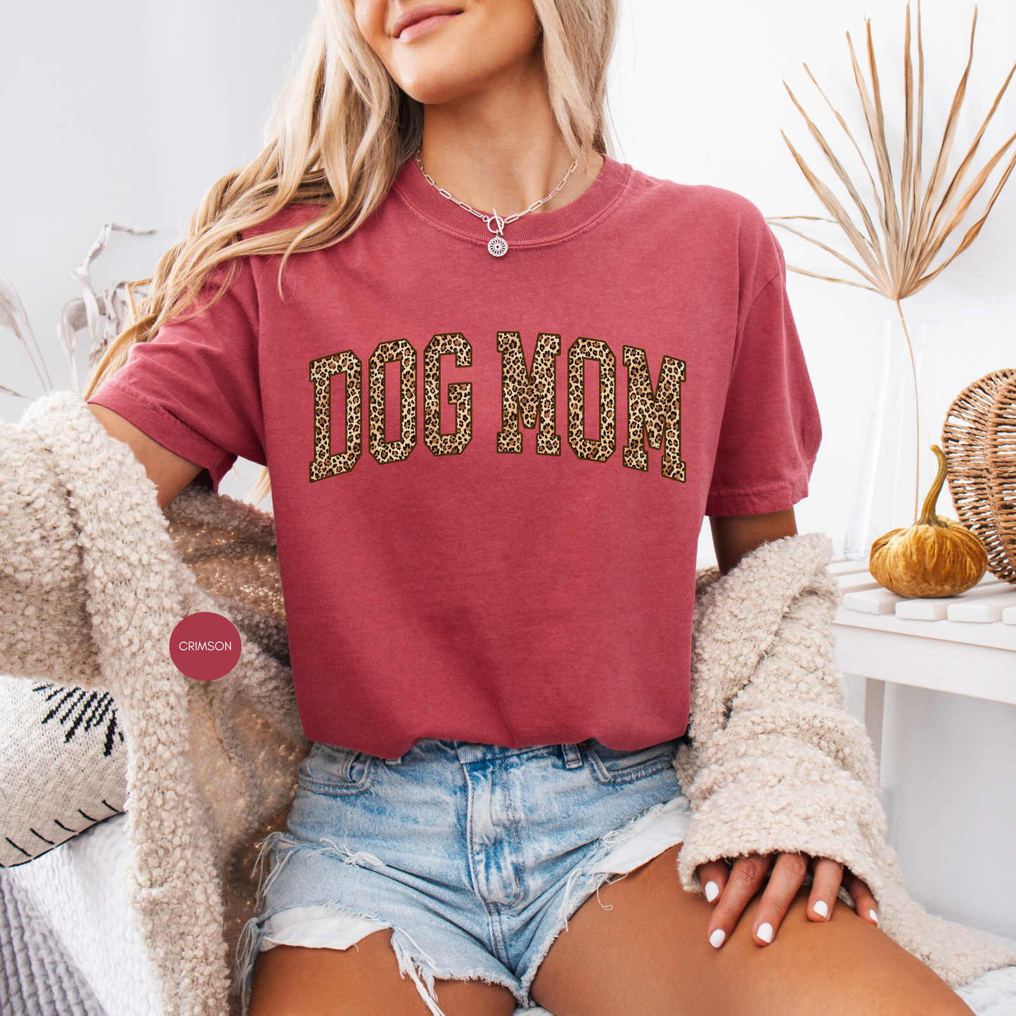 Dog Mom Leopard Shirt – Trendy Varsity Style Graphic Tee – Ivory Animal Print Dog Lover Shirt