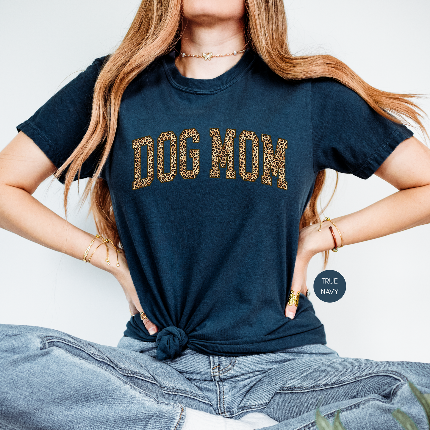 Dog Mom Leopard Shirt – Trendy Varsity Style Graphic Tee – Ivory Animal Print Dog Lover Shirt