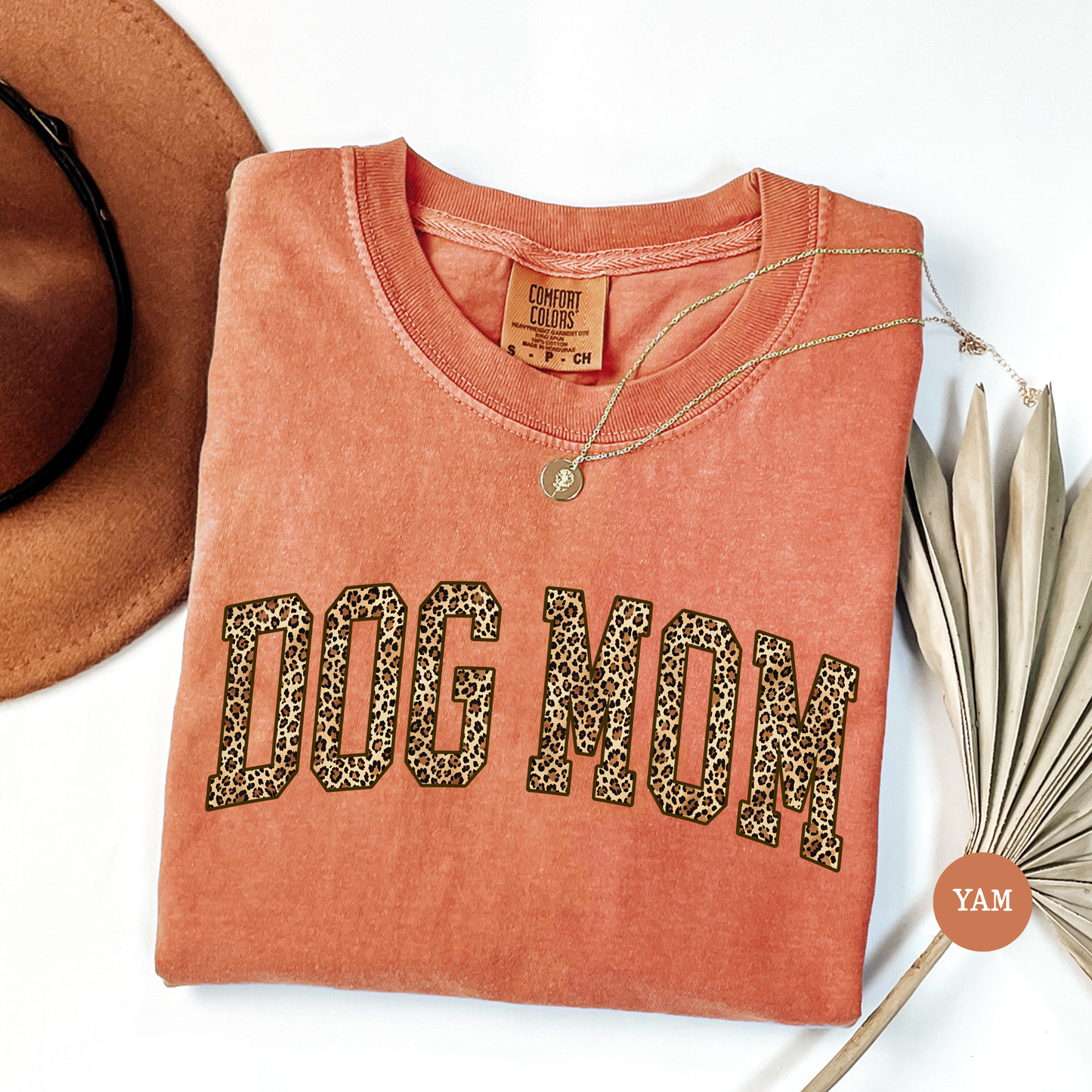 Dog Mom Leopard Shirt – Trendy Varsity Style Graphic Tee – Ivory Animal Print Dog Lover Shirt
