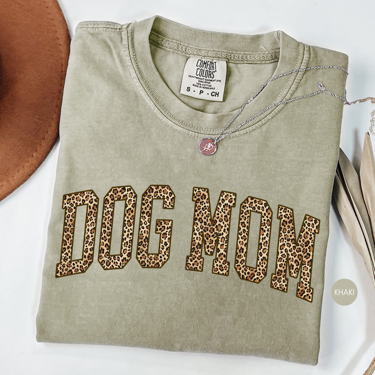 Dog Mom Leopard Shirt – Trendy Varsity Style Graphic Tee – Ivory Animal Print Dog Lover Shirt