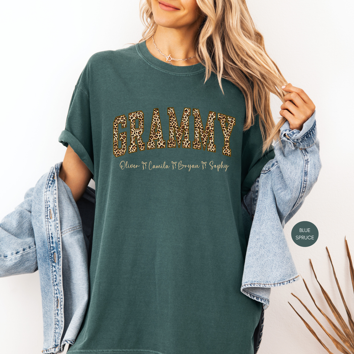 Personalized Grammy Leopard Print Shirt with Names – Custom Grandma Gift