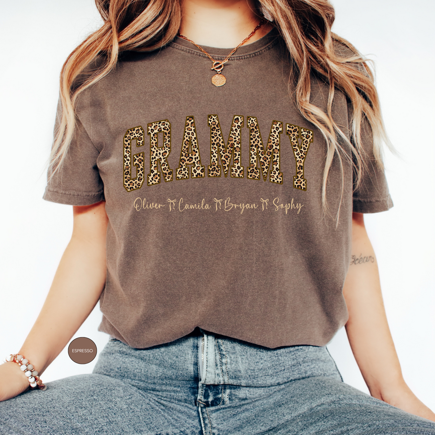 Personalized Grammy Leopard Print Shirt with Names – Custom Grandma Gift