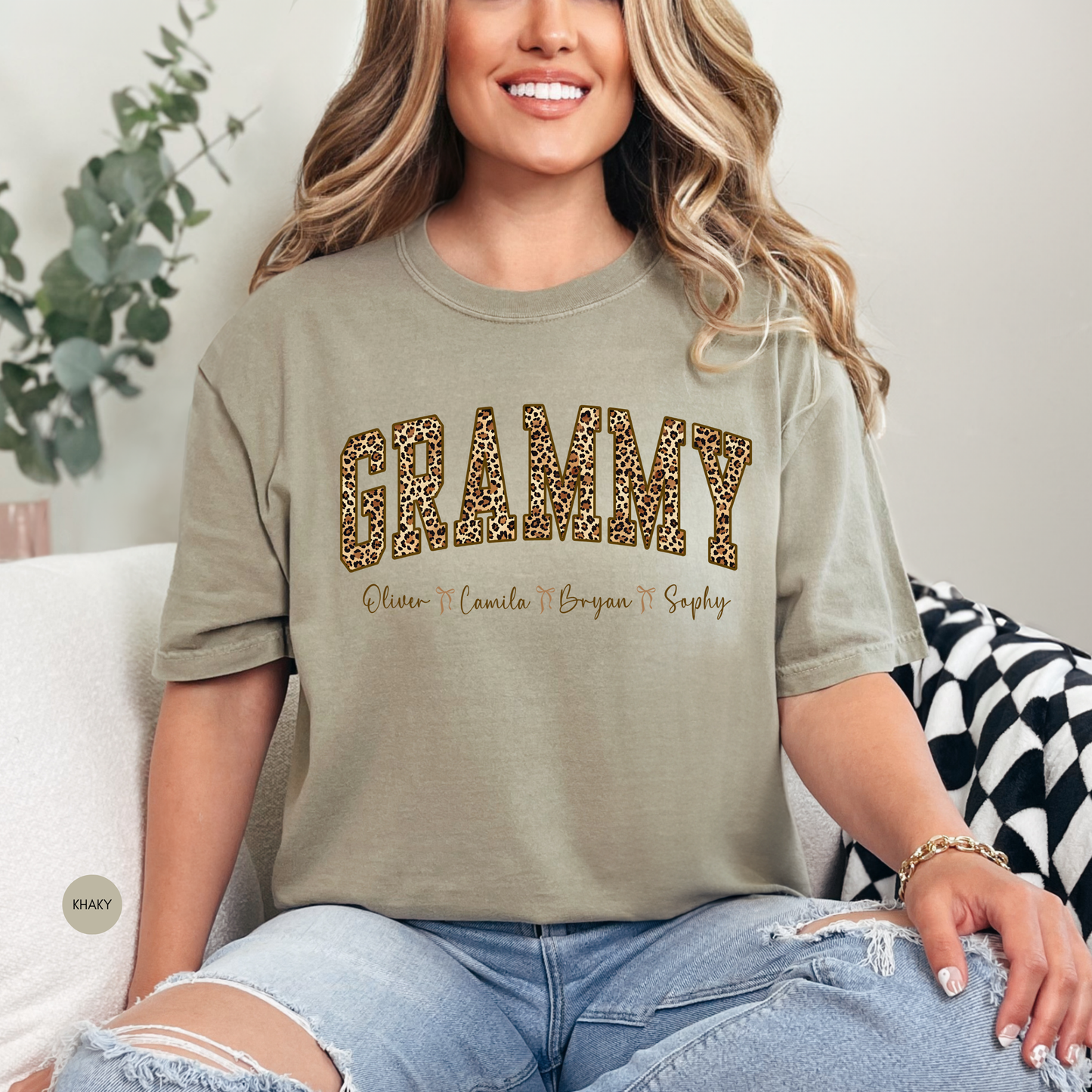 Personalized Grammy Leopard Print Shirt with Names – Custom Grandma Gift