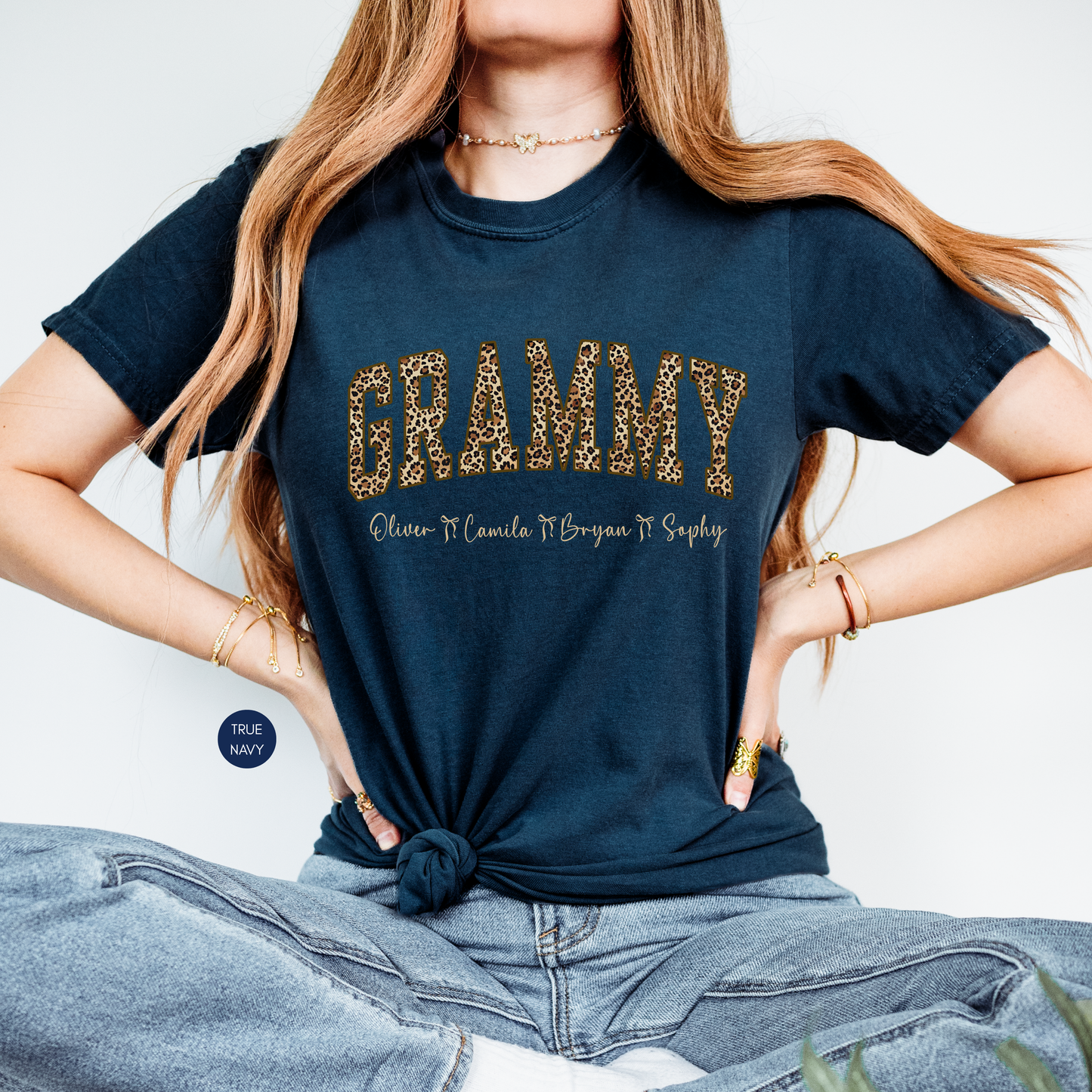 Personalized Grammy Leopard Print Shirt with Names – Custom Grandma Gift