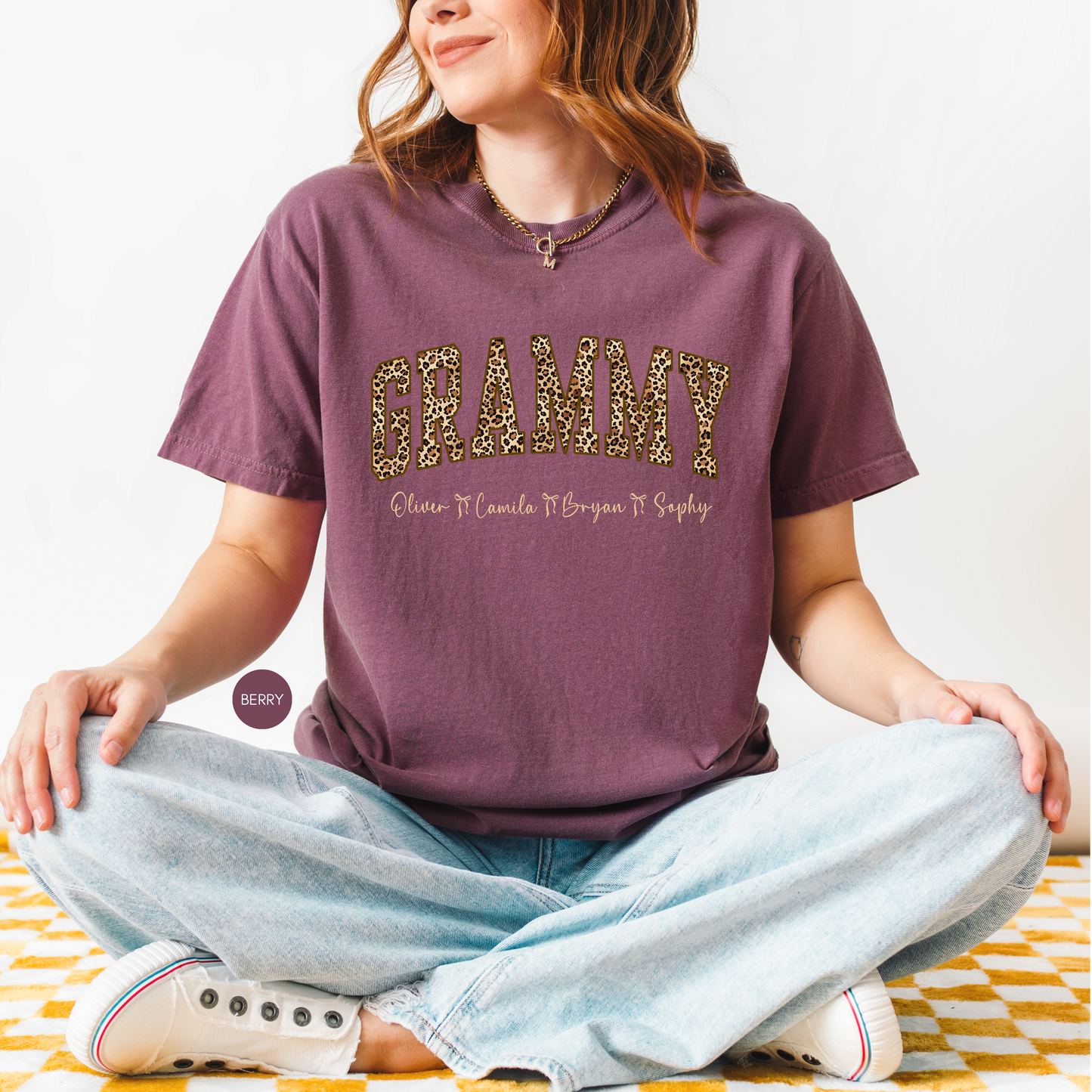 Personalized Grammy Leopard Print Shirt with Names – Custom Grandma Gift