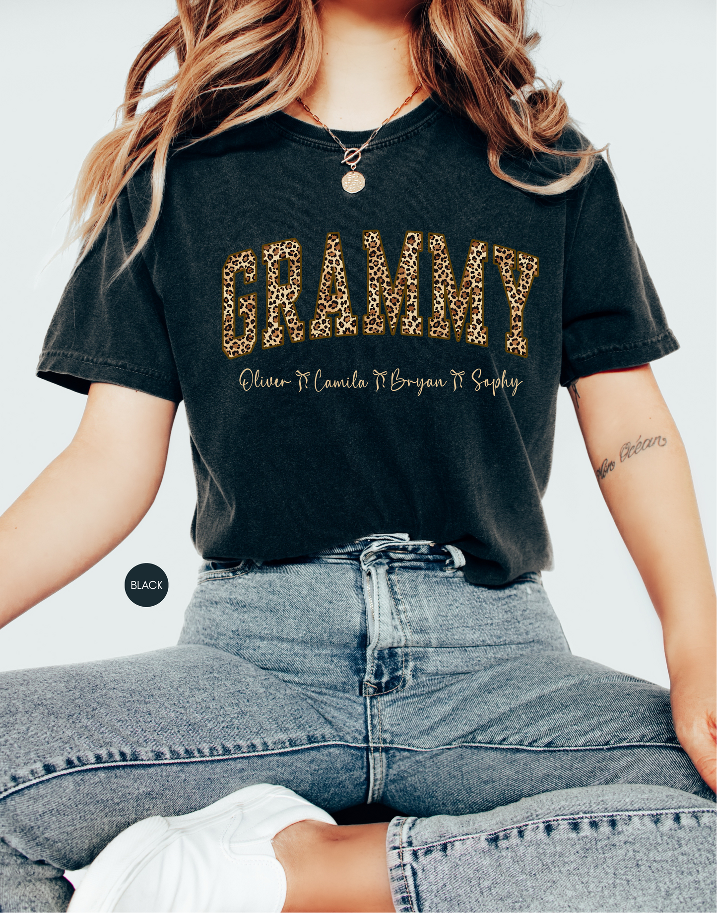 Personalized Grammy Leopard Print Shirt with Names – Custom Grandma Gift