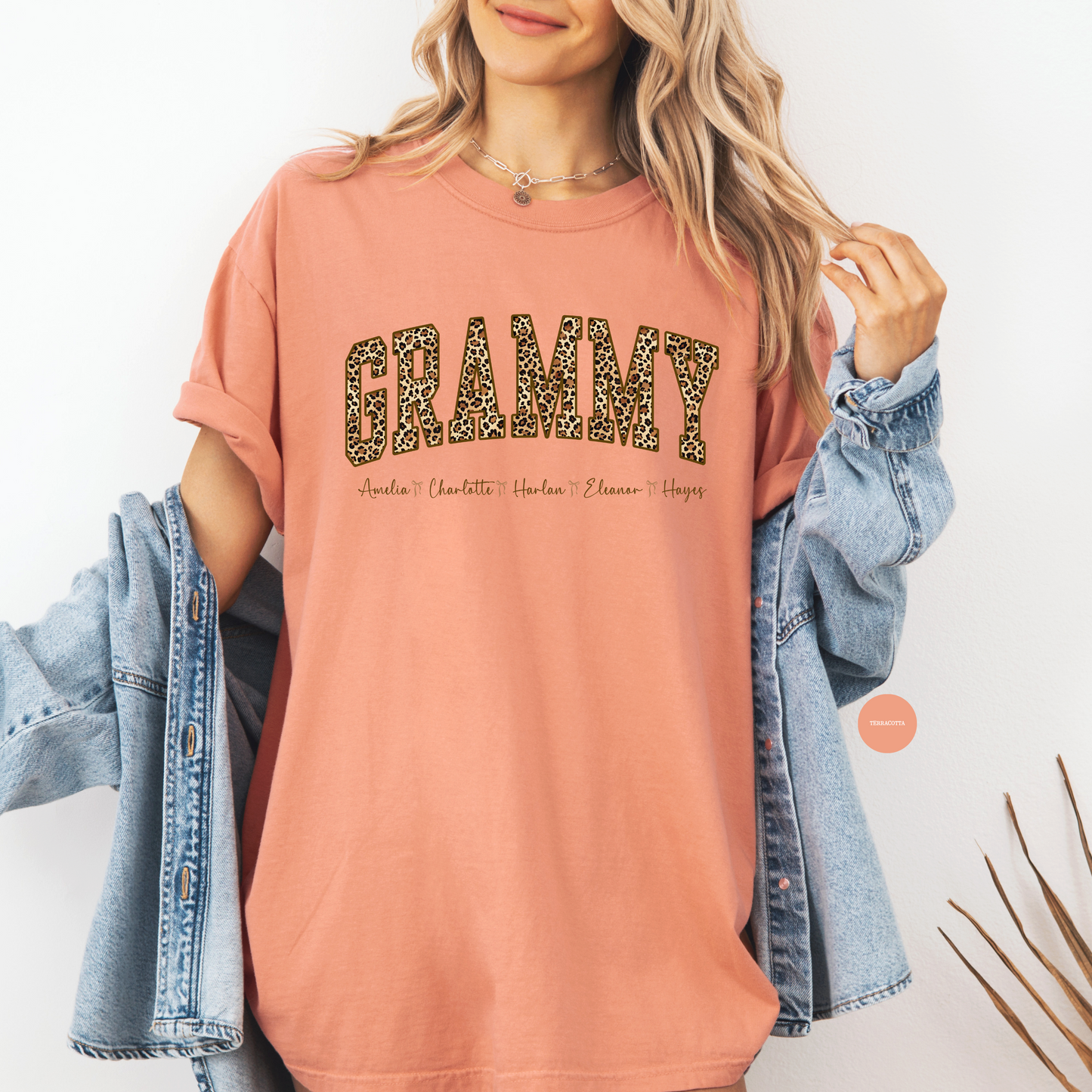 Personalized Grammy Leopard Print Shirt with Names – Custom Grandma Gift