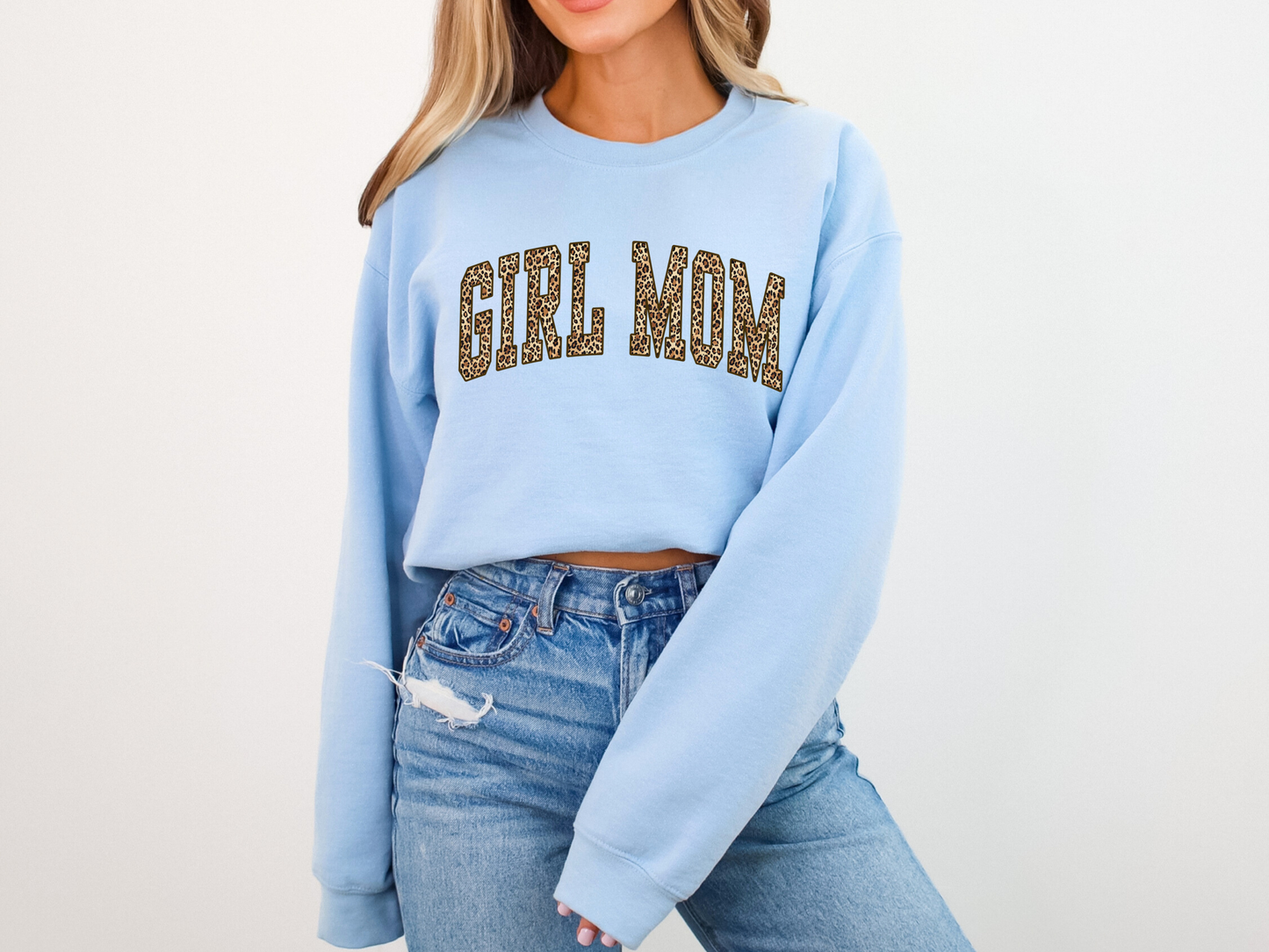 Girl Mom Leopard Print Sweatshirt – Trendy Mom Crewneck Sweatshirt