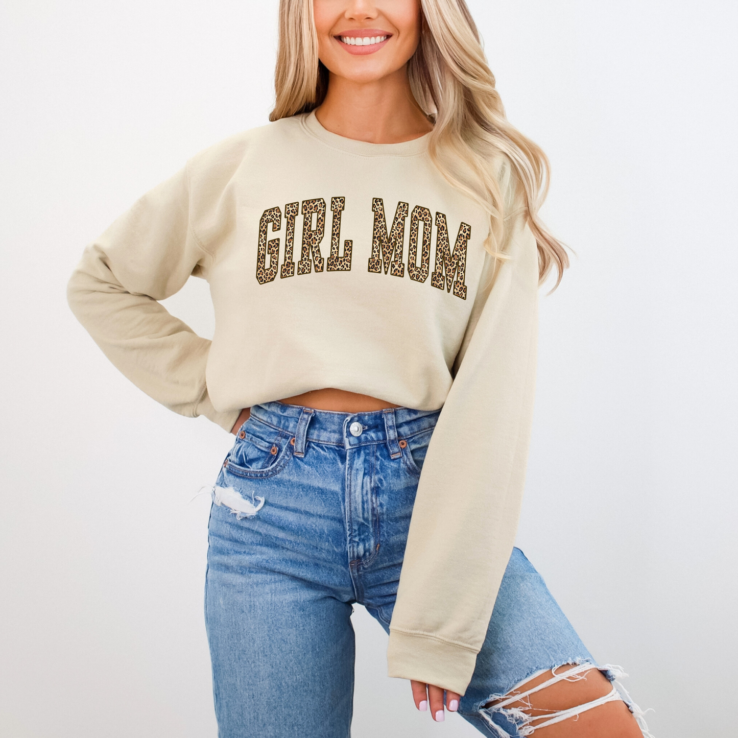 Girl Mom Leopard Print Sweatshirt – Trendy Mom Crewneck Sweatshirt