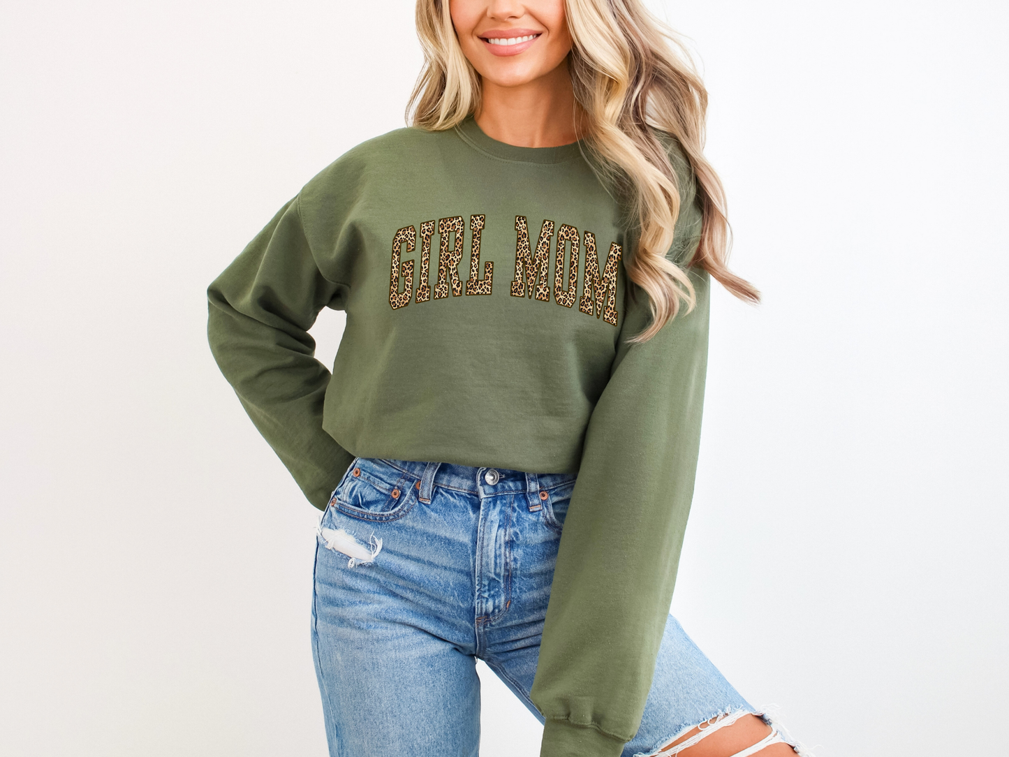 Girl Mom Leopard Print Sweatshirt – Trendy Mom Crewneck Sweatshirt