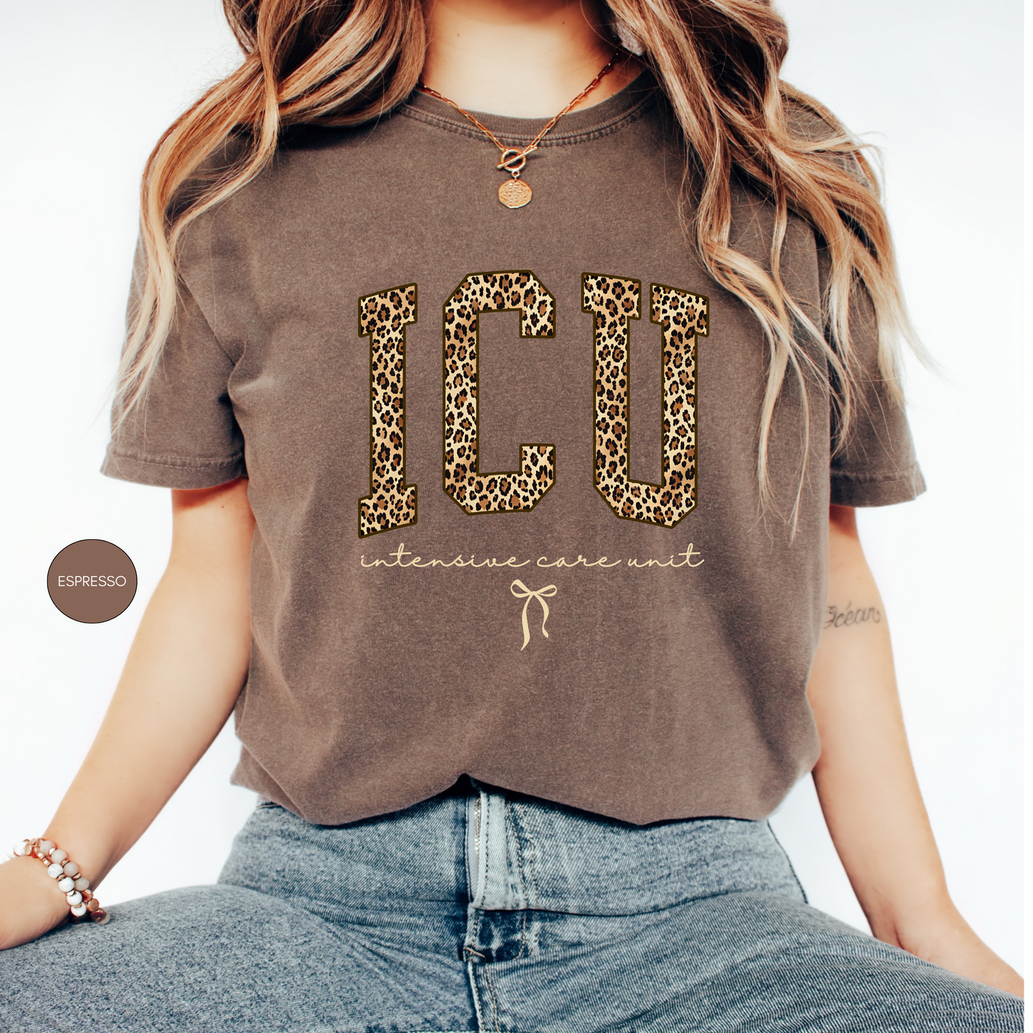 ICU Nurse Leopard Shirt – Intensive Care Unit Graphic Tee for Women – ICU Nurse Gift