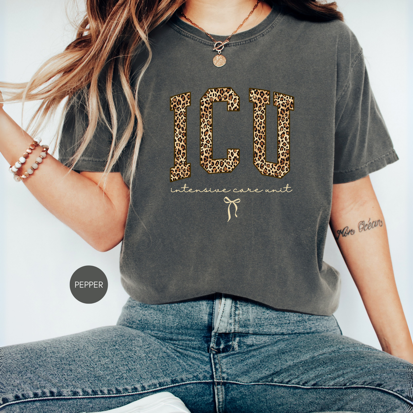 ICU Nurse Leopard Shirt – Intensive Care Unit Graphic Tee for Women – ICU Nurse Gift