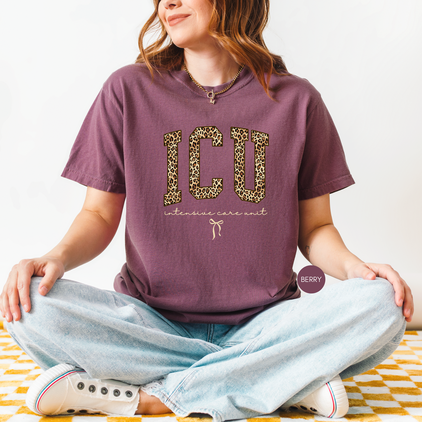 ICU Nurse Leopard Shirt – Intensive Care Unit Graphic Tee for Women – ICU Nurse Gift