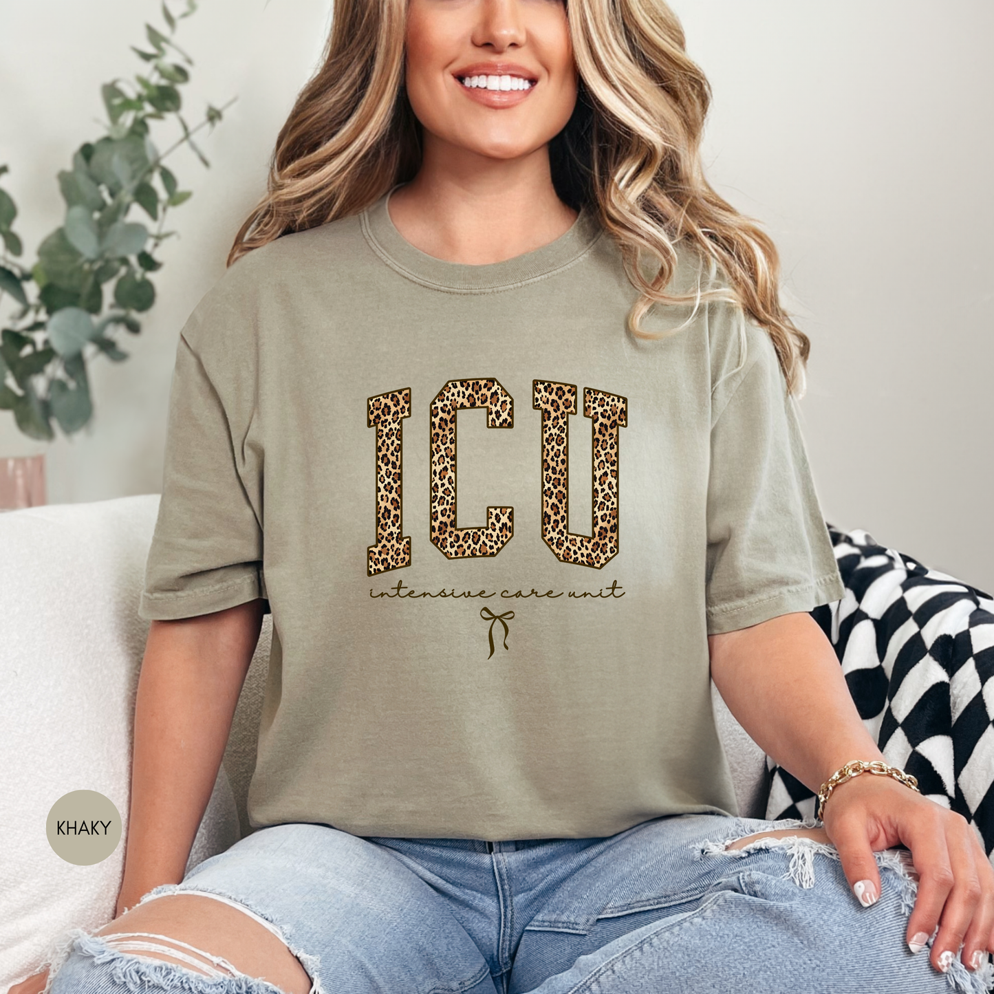 ICU Nurse Leopard Shirt – Intensive Care Unit Graphic Tee for Women – ICU Nurse Gift