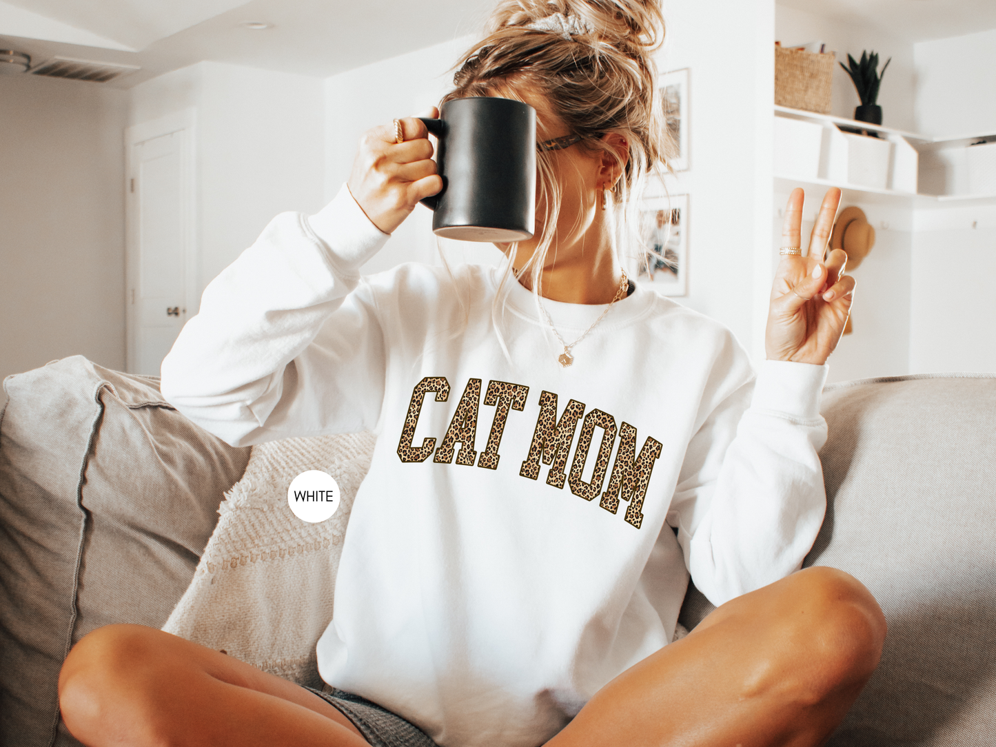 Leopard Cat Mom Sweatshirt – Dark Chocolate Cozy Crewneck