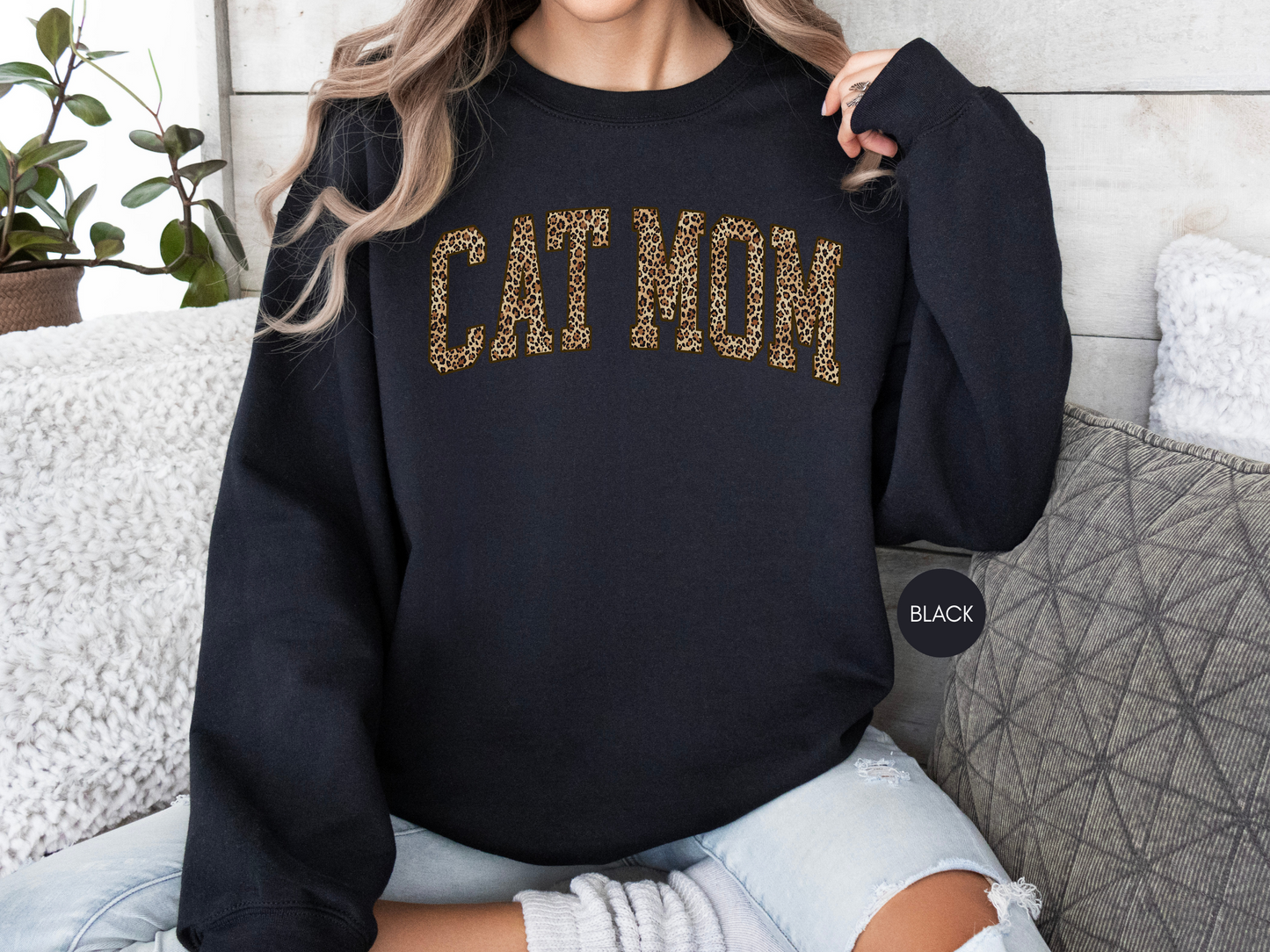 Leopard Cat Mom Sweatshirt – Dark Chocolate Cozy Crewneck