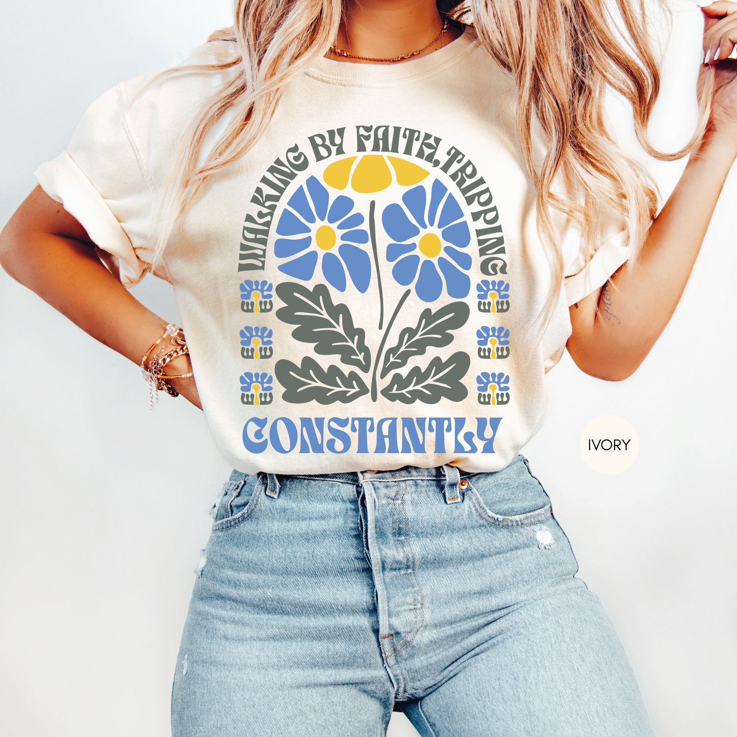 Walking by Faith Tripping Constantly Shirt 🌼 Funny Christian Tee | Faith-Based Gift for Women