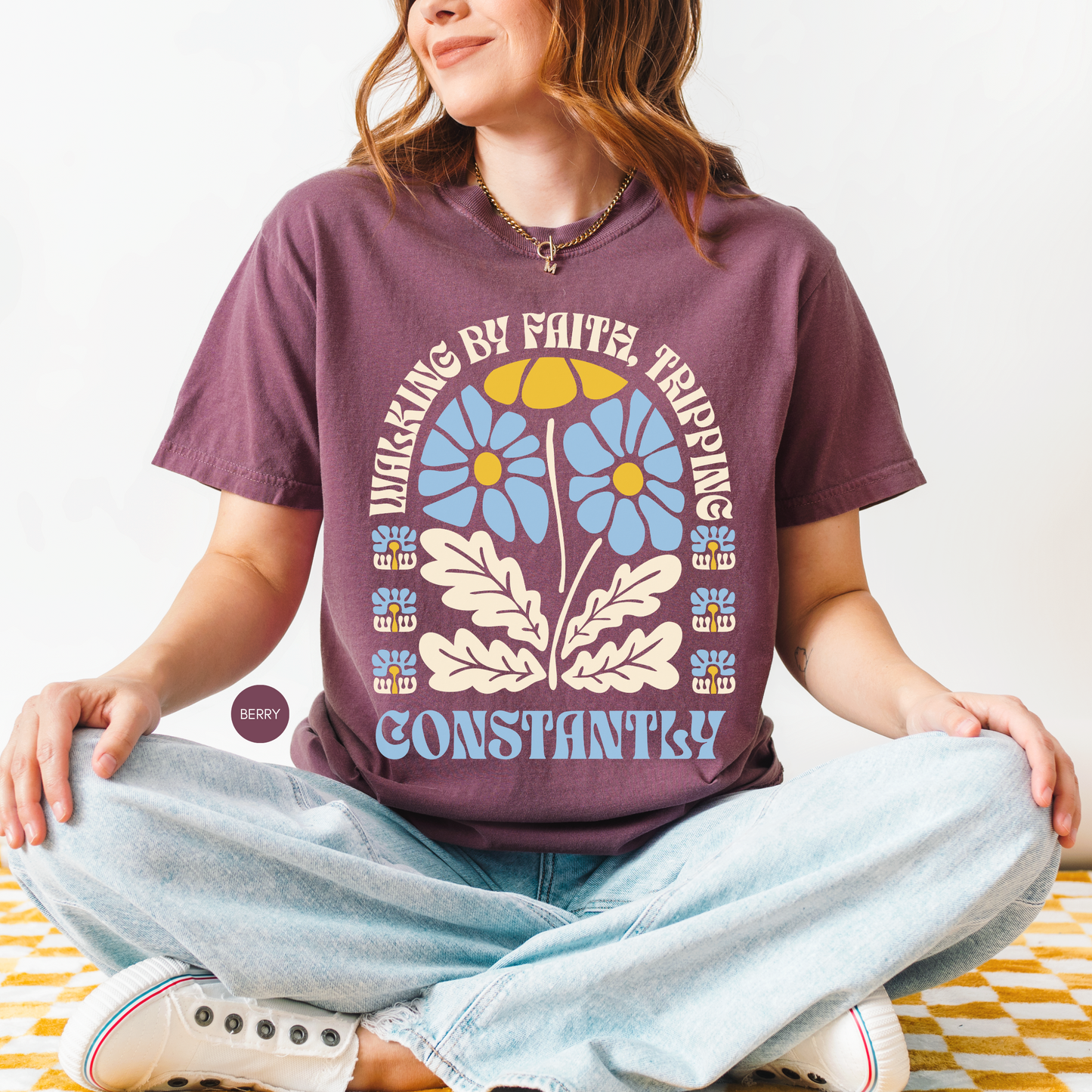 Walking by Faith Tripping Constantly Shirt 🌼 Funny Christian Tee | Faith-Based Gift for Women