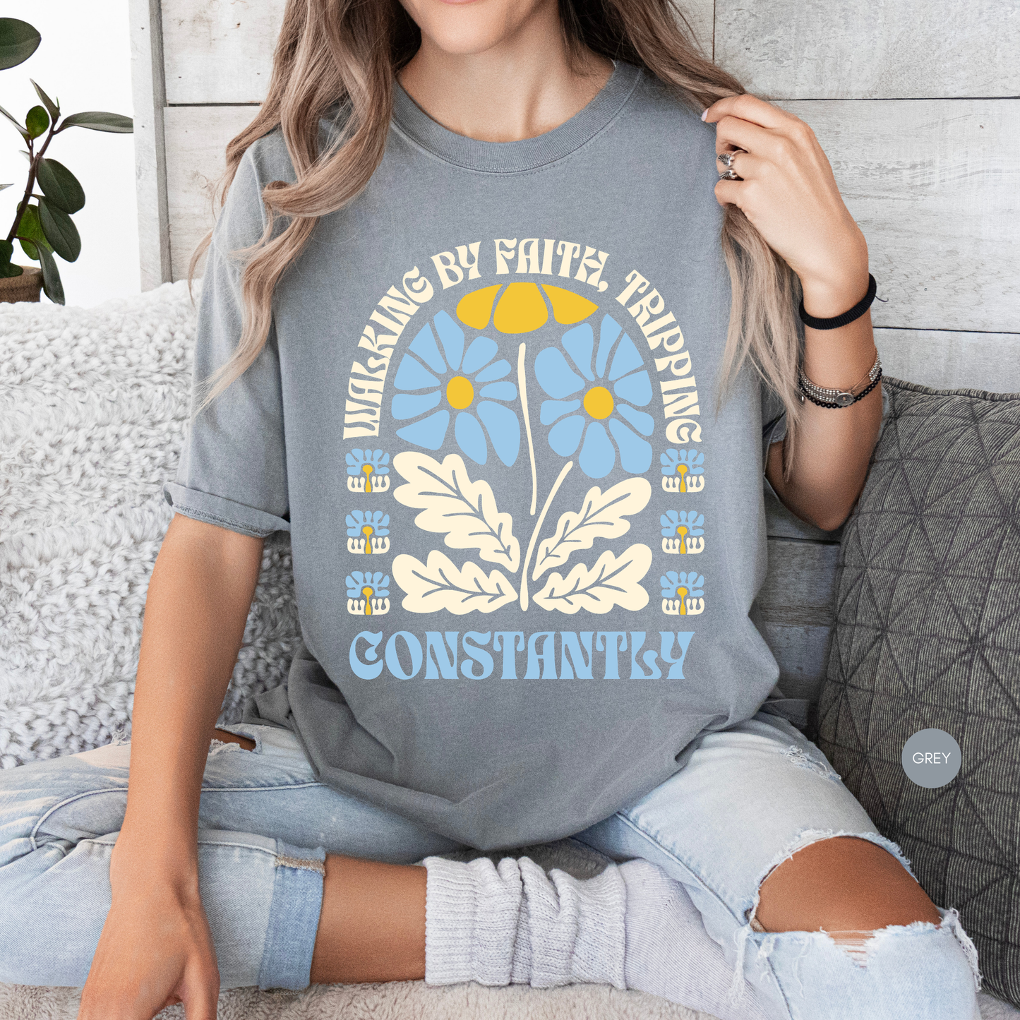 Walking by Faith Tripping Constantly Shirt 🌼 Funny Christian Tee | Faith-Based Gift for Women