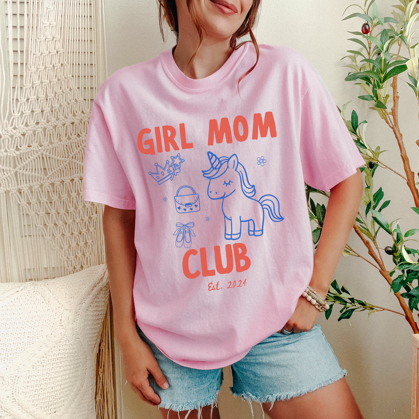 Girl Mom Club Custom Shirt 💕 Personalized Est Year Tee | Cute Unicorn Mom Gift
