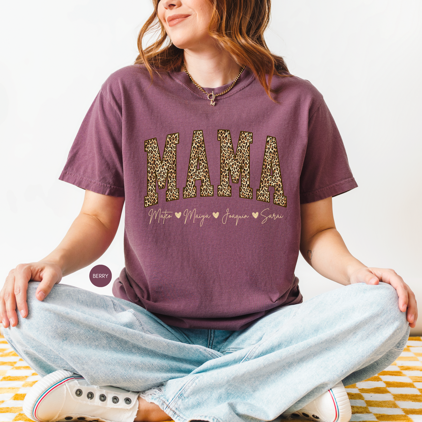 Personalized Mama Leopard Shirt with Kids Names – Custom Mom Tee