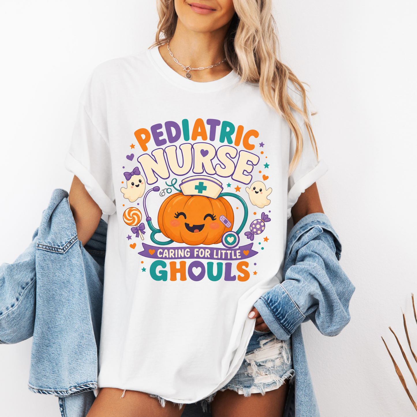 Pediatric Nurse Caring for Little Ghouls Halloween Shirt