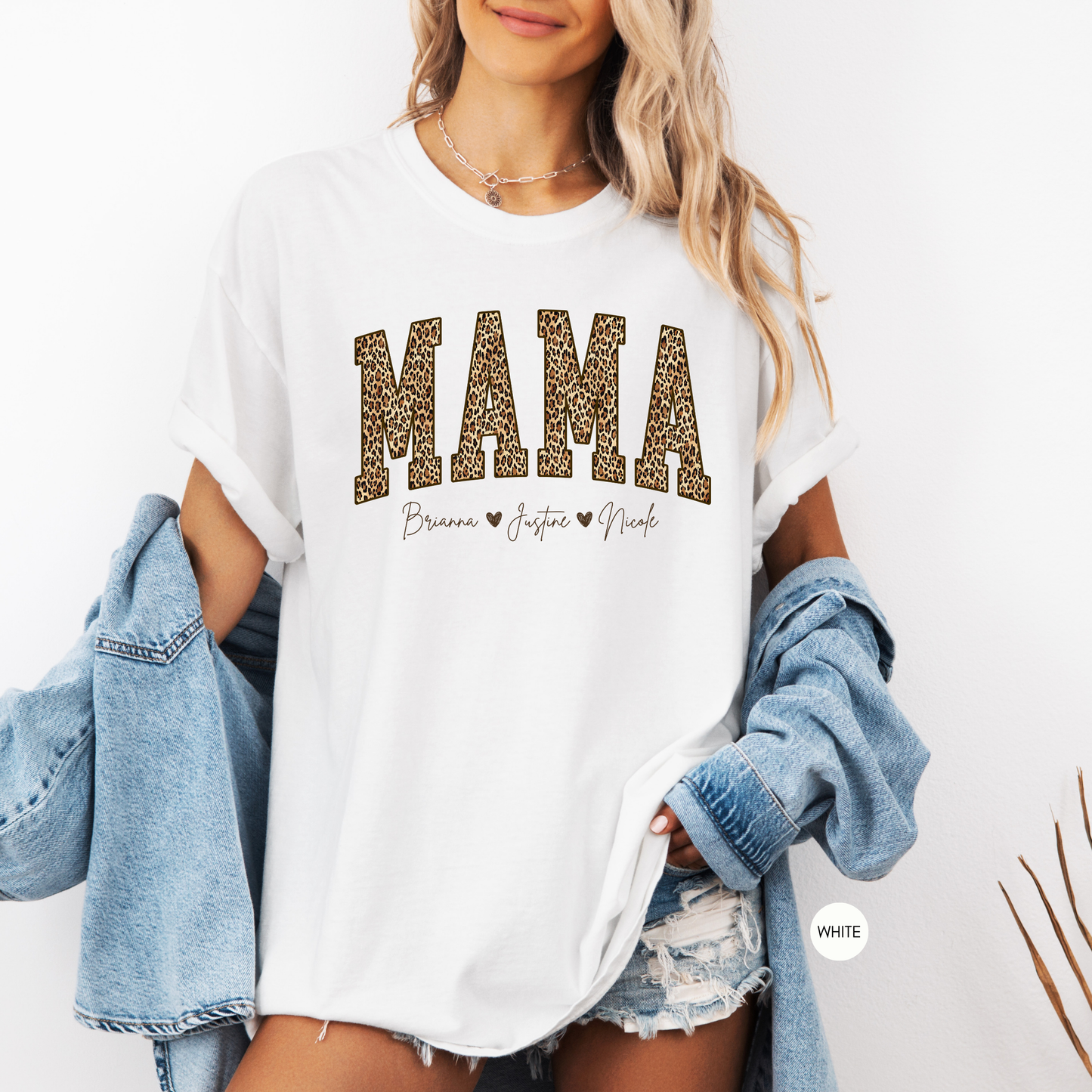 Personalized Mama Leopard Shirt with Kids Names – Custom Mom Tee