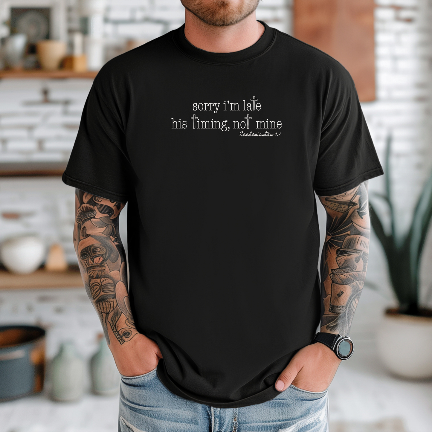 Sorry I’m Late His Timing Not Mine Shirt 🙏 Unisex Christian Tee | Ecclesiastes 3:1 Faith-Based Shirt