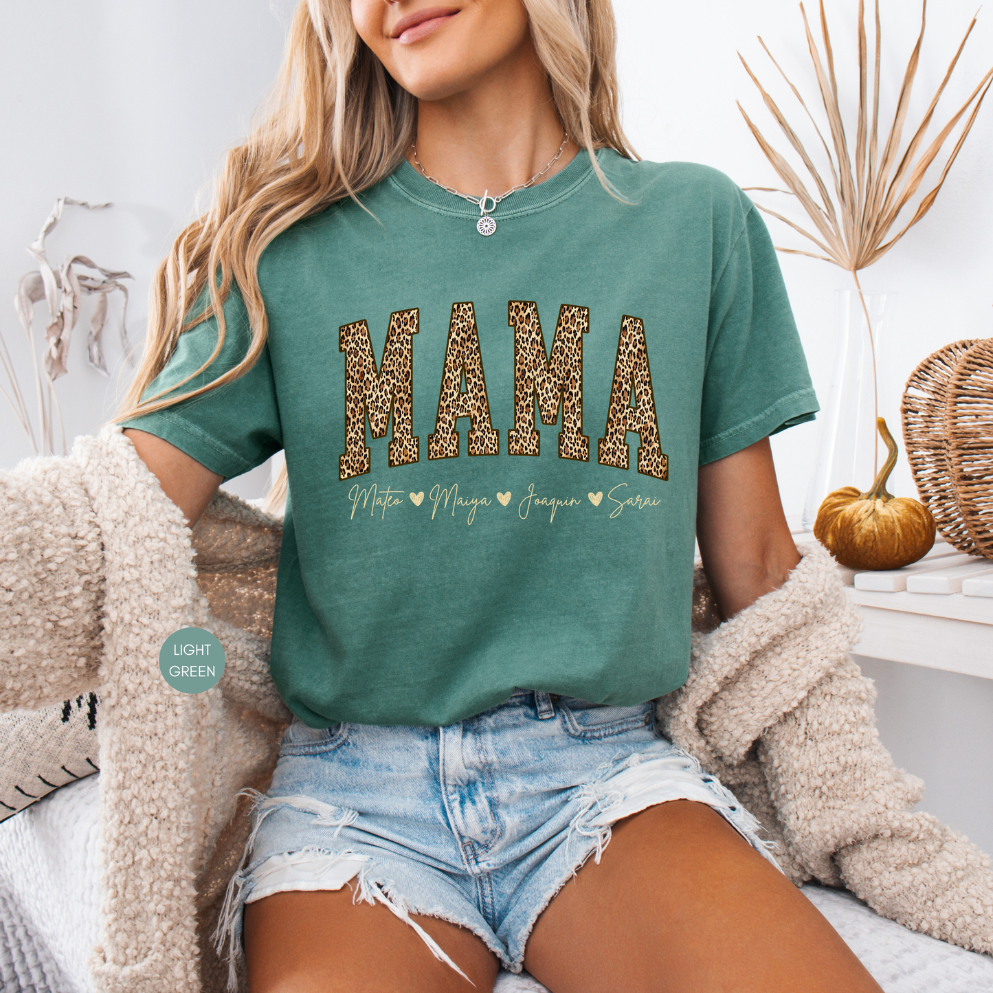 Personalized Mama Leopard Shirt with Kids Names – Custom Mom Tee