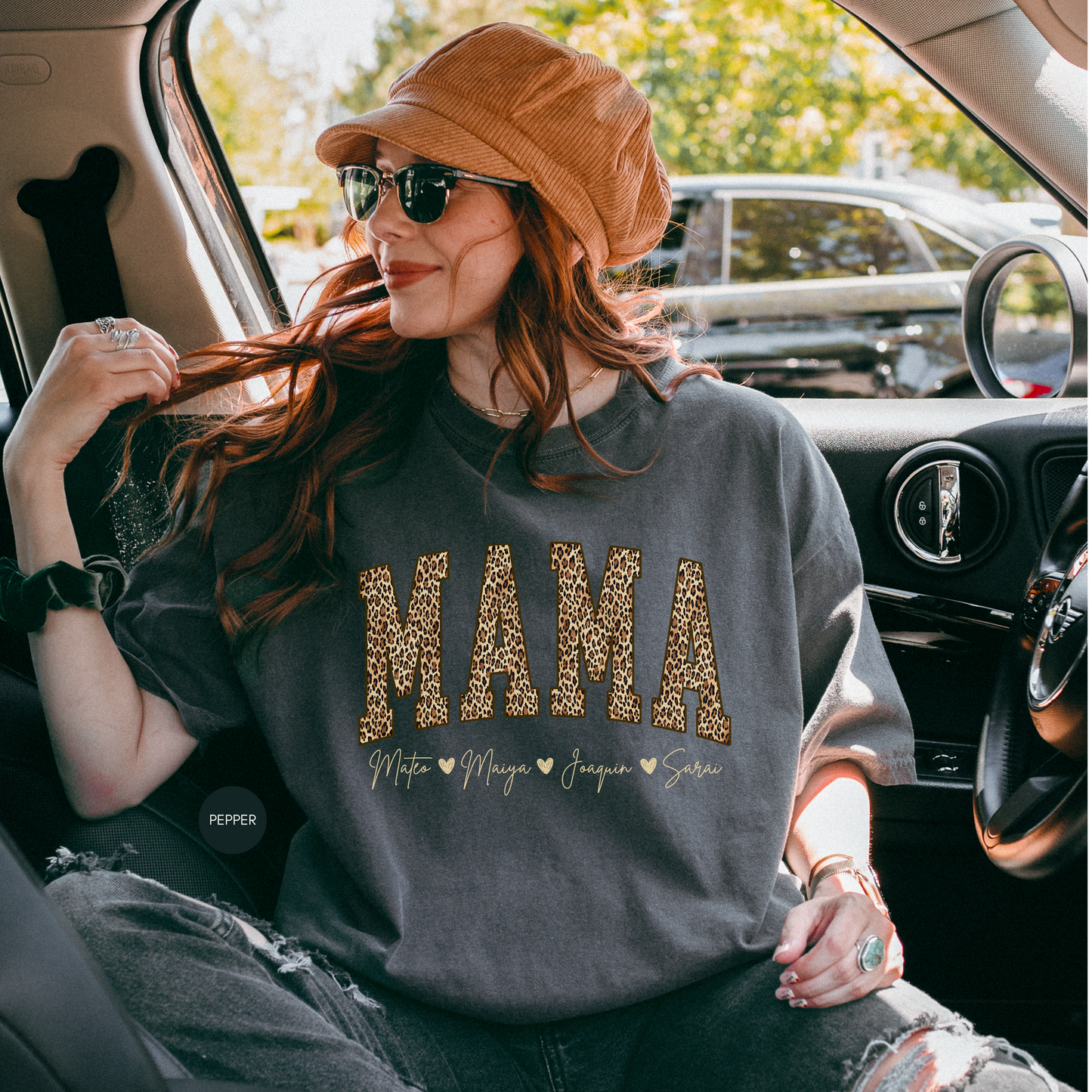 Personalized Mama Leopard Shirt with Kids Names – Custom Mom Tee