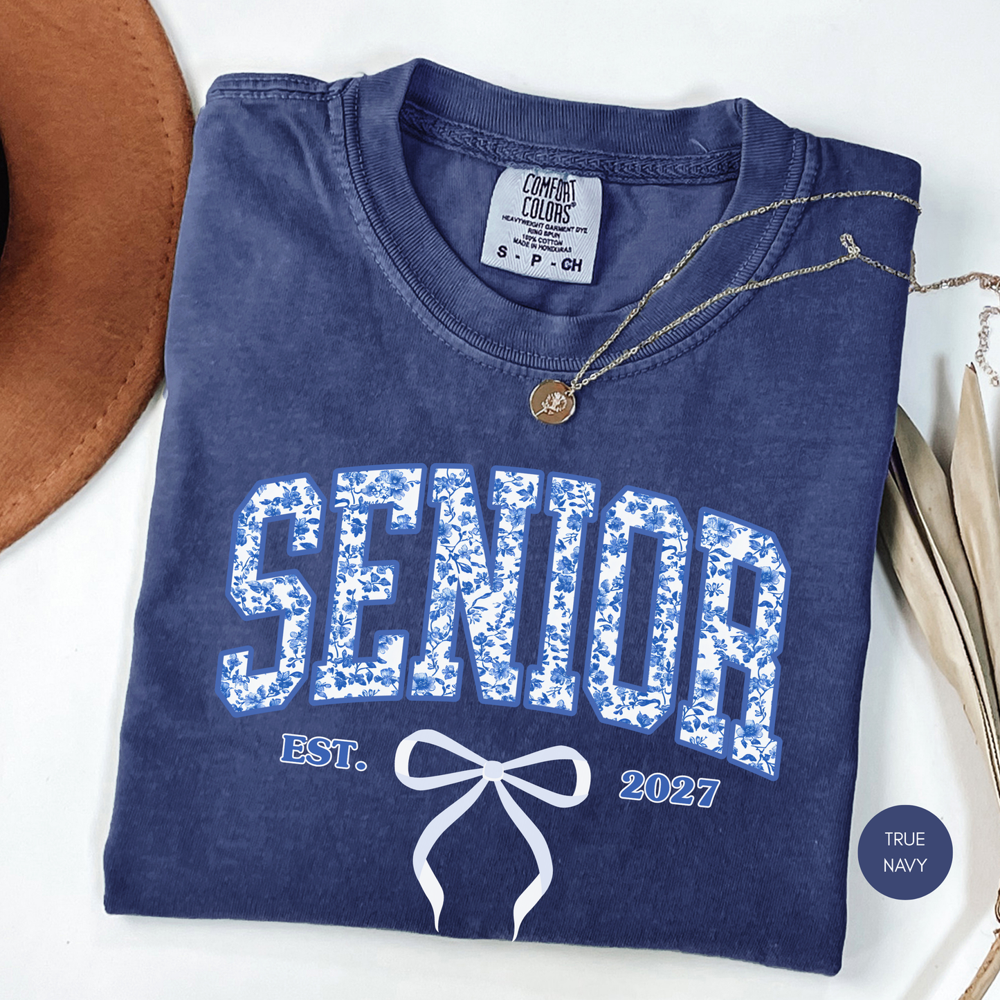 Senior Blue Toile Est. 2027 Shirt | Coquette Class of 2027 Varsity Graphic Tee