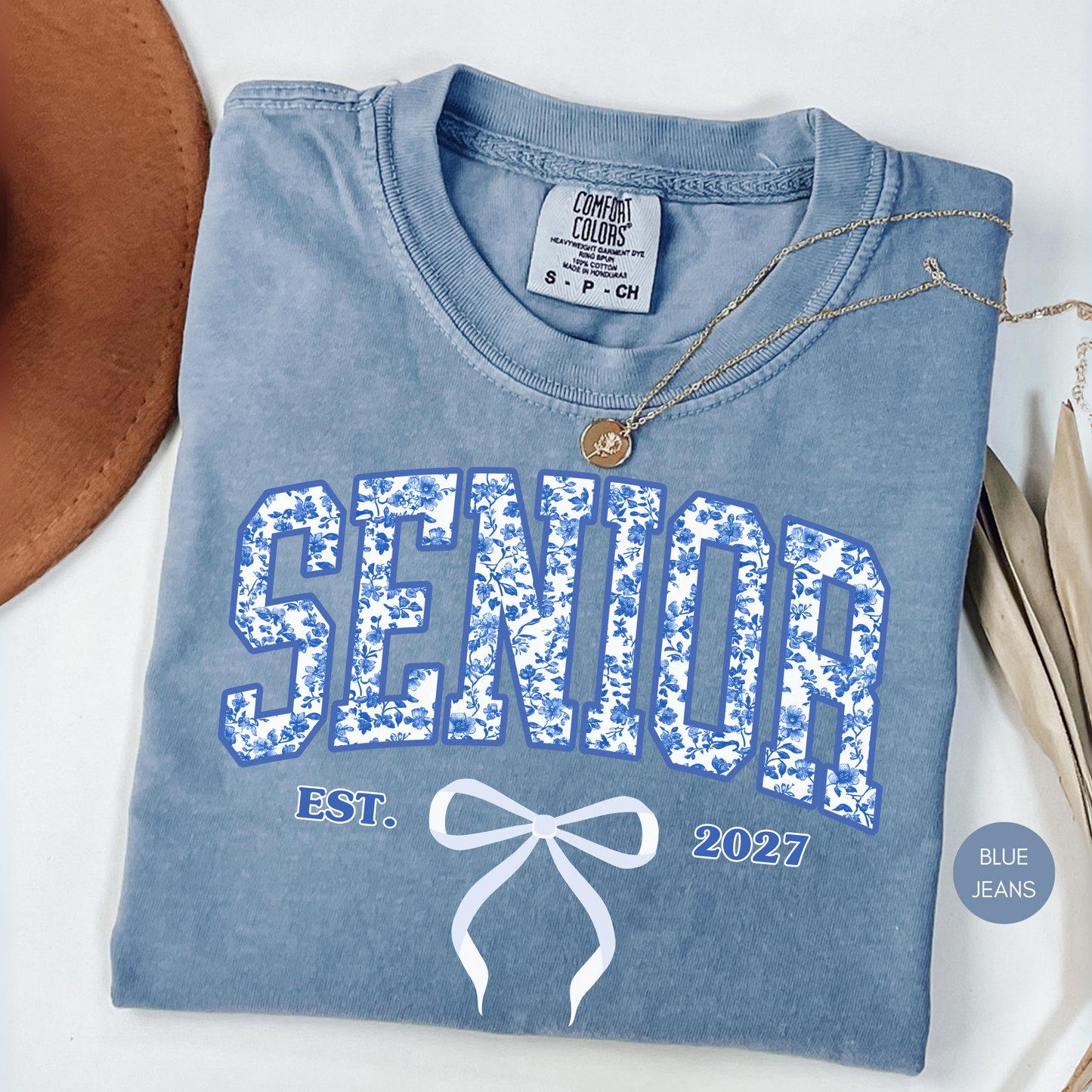 Senior Blue Toile Est. 2027 Shirt | Coquette Class of 2027 Varsity Graphic Tee