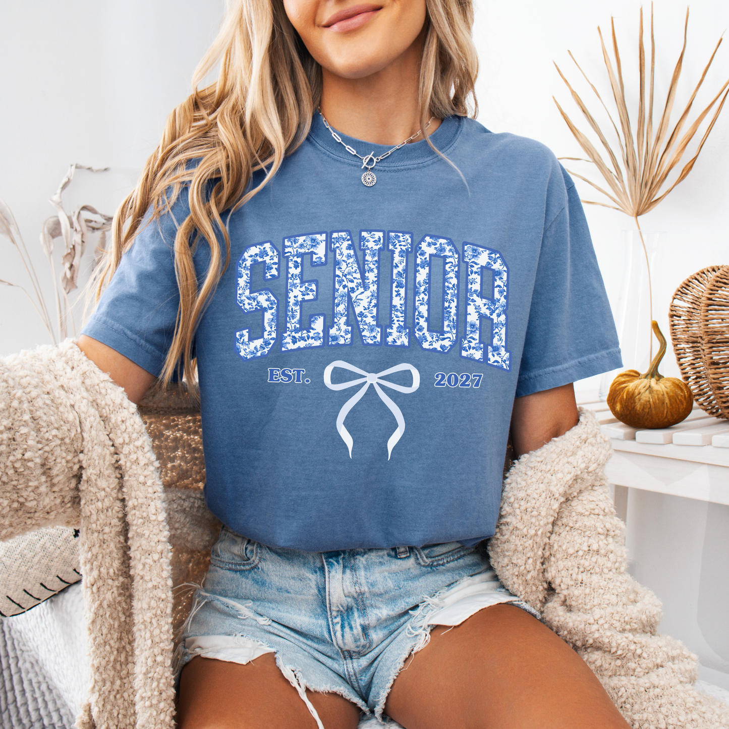 Senior Blue Toile Est. 2027 Shirt | Coquette Class of 2027 Varsity Graphic Tee