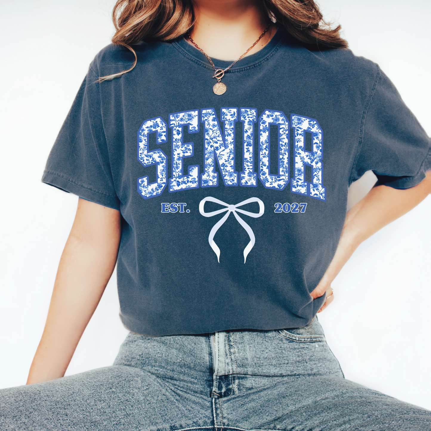 Senior Blue Toile Est. 2027 Shirt | Coquette Class of 2027 Varsity Graphic Tee