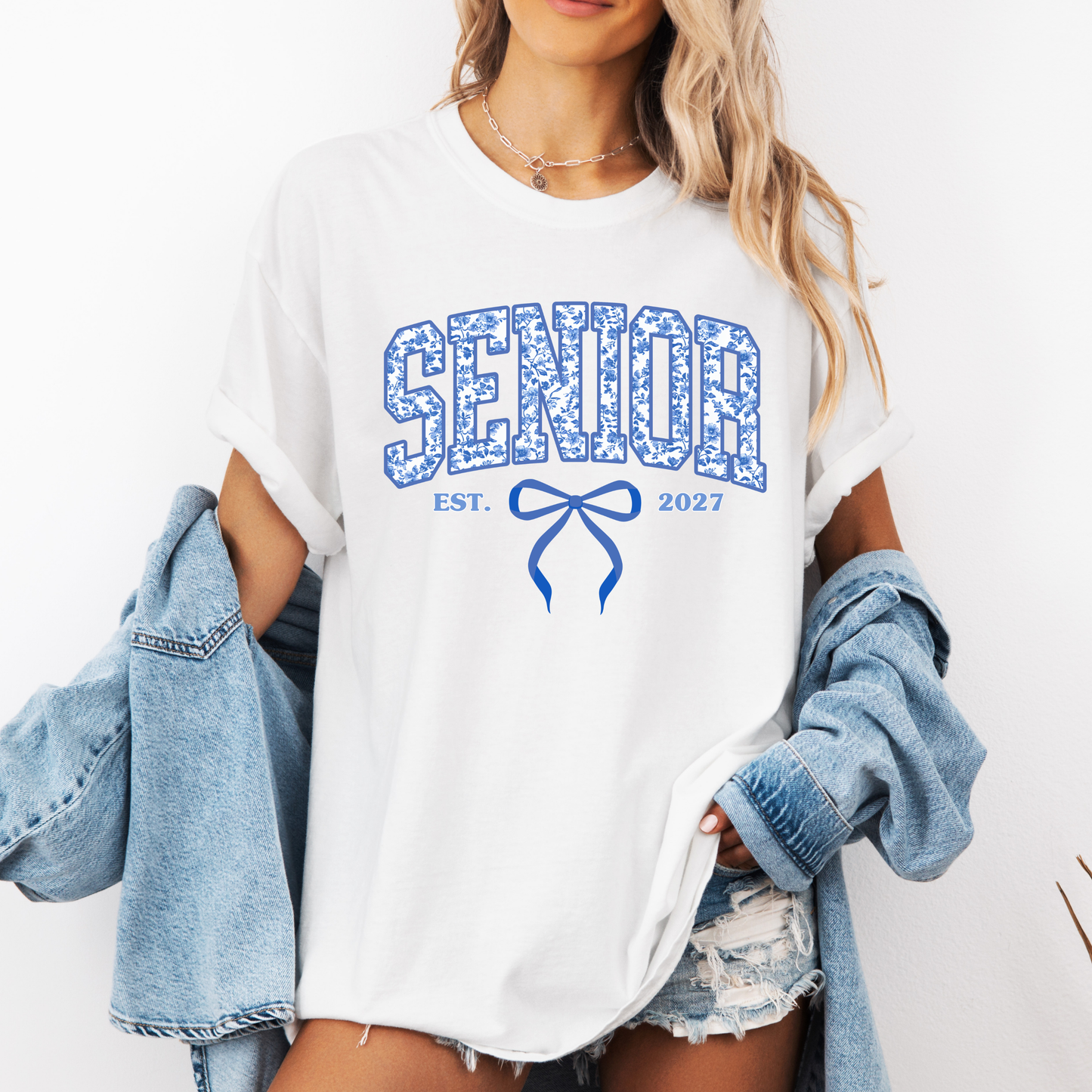 Senior Blue Toile Est. 2027 Shirt | Coquette Class of 2027 Varsity Graphic Tee