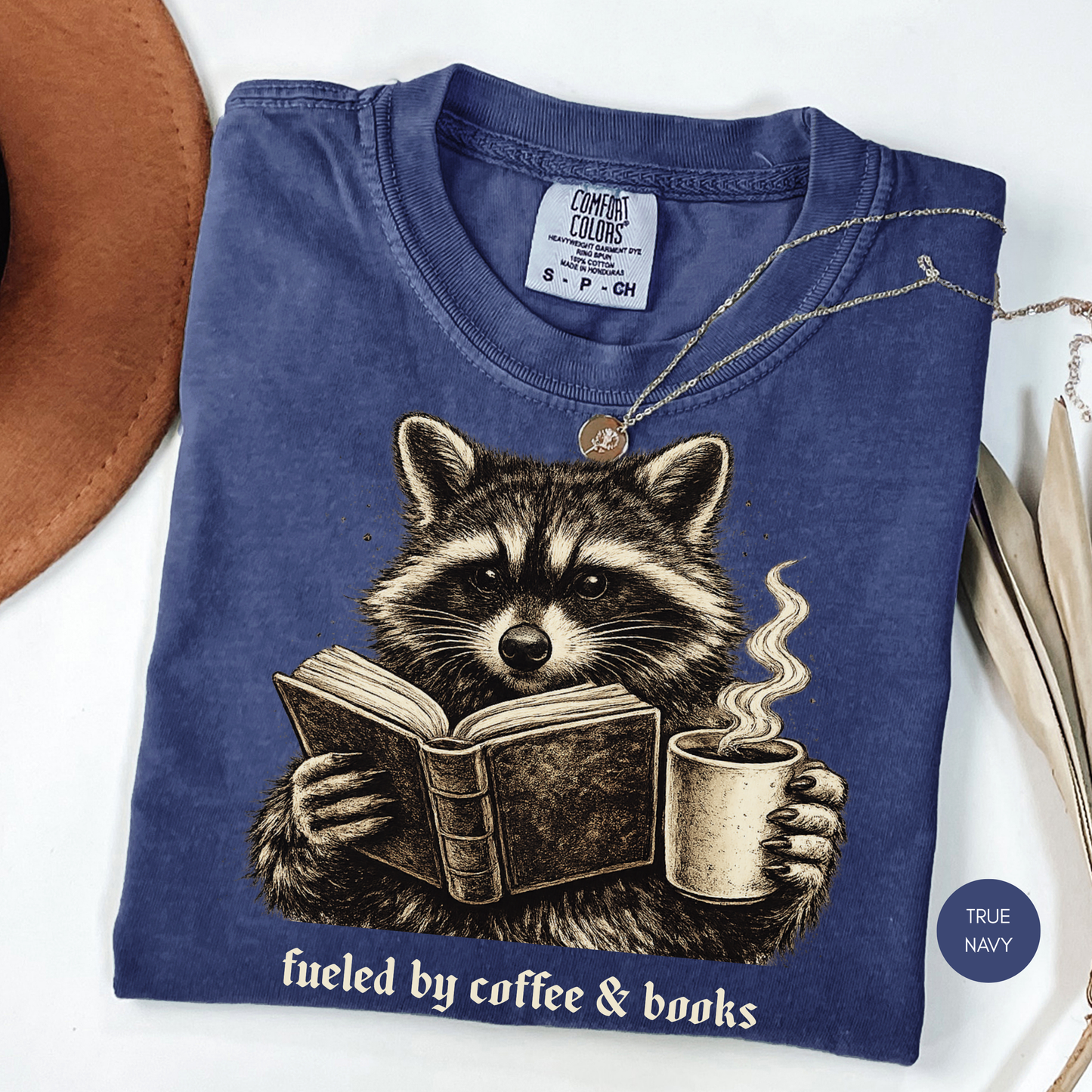 Fueled by Coffee & Books Shirt | Vintage Raccoon Book Lover Comfort Colors® Tee | Cozy Reader Gift | Booktok Graphic T-Shirt