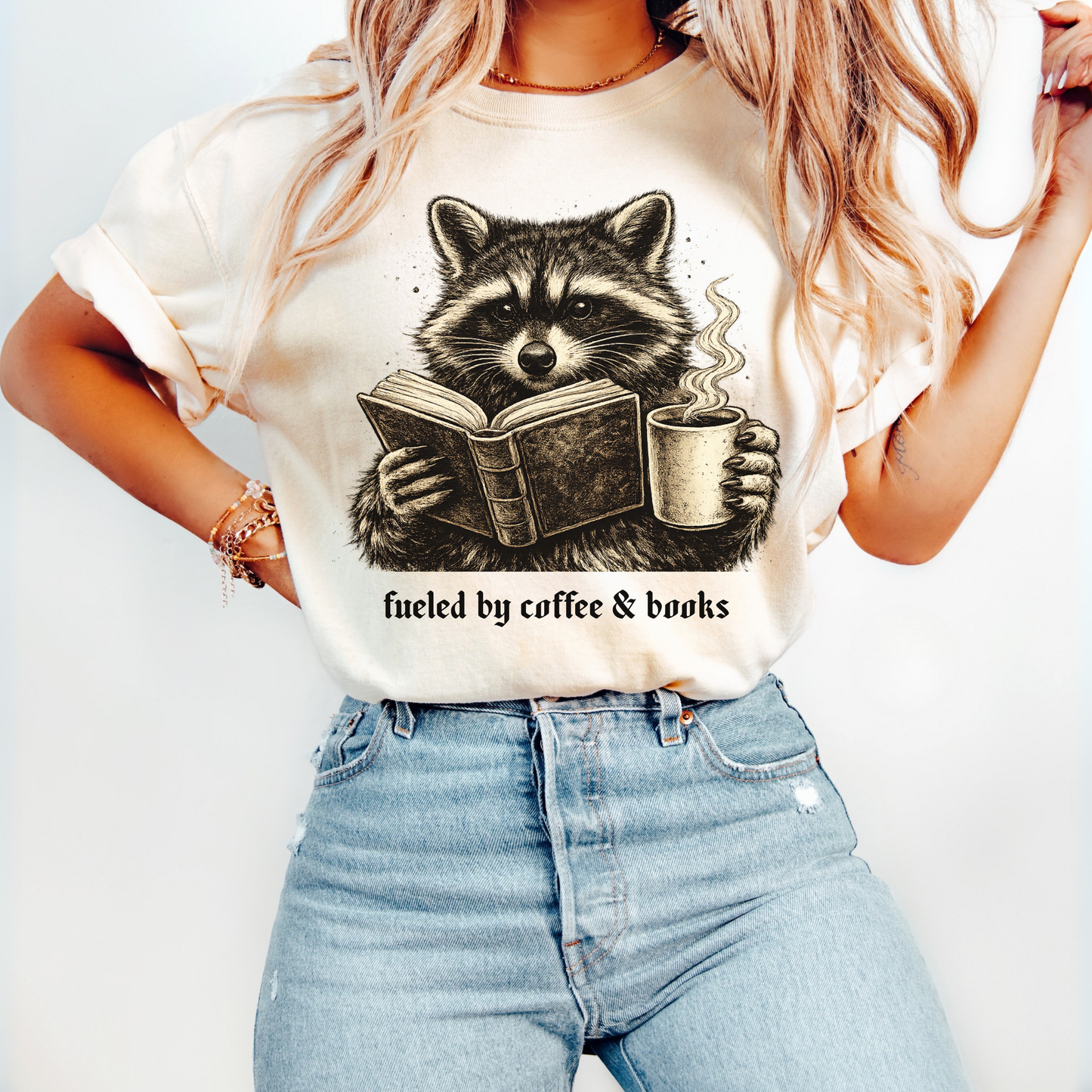 Fueled by Coffee & Books Shirt | Vintage Raccoon Book Lover Comfort Colors® Tee | Cozy Reader Gift | Booktok Graphic T-Shirt