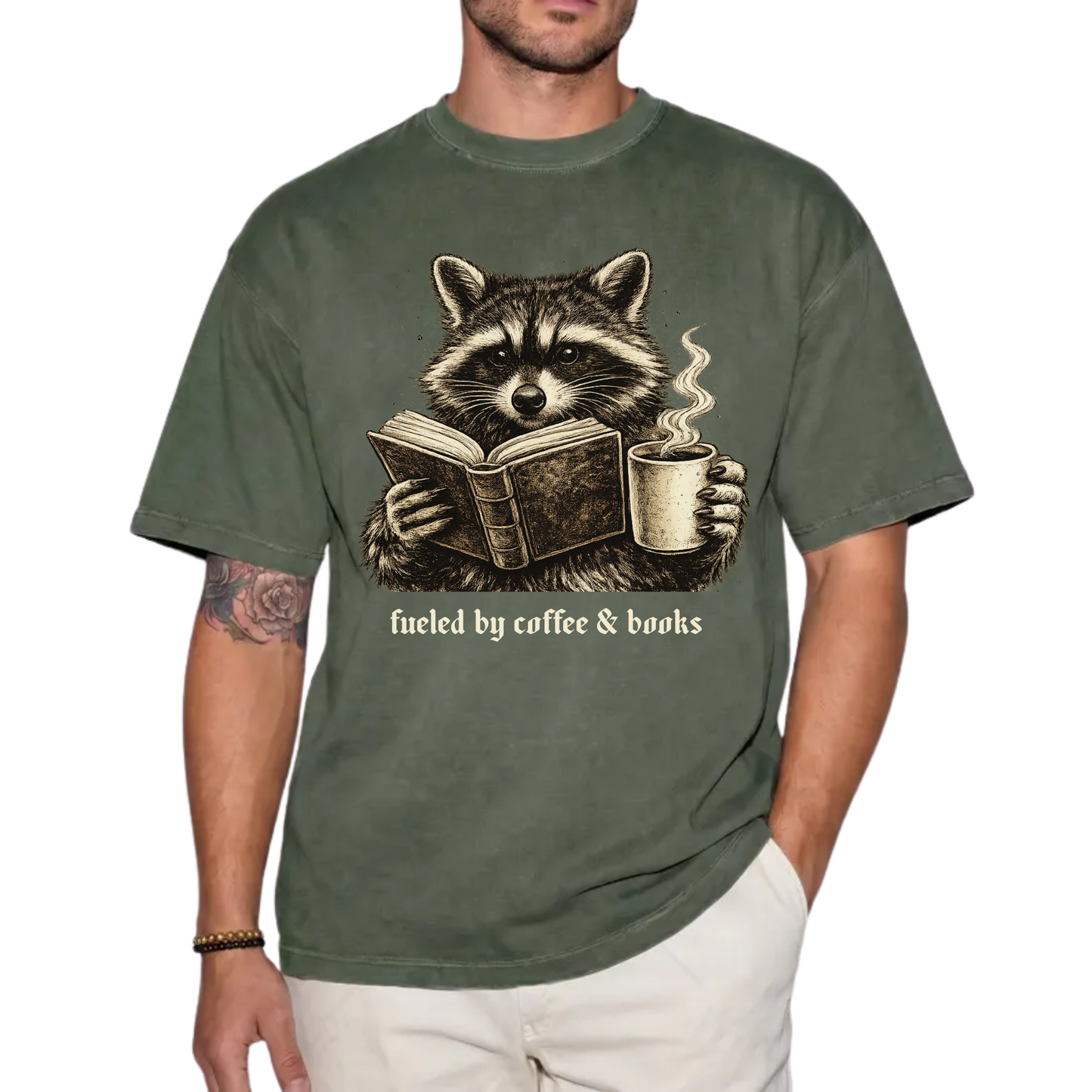 Fueled by Coffee & Books Shirt | Vintage Raccoon Book Lover Comfort Colors® Tee | Cozy Reader Gift | Booktok Graphic T-Shirt