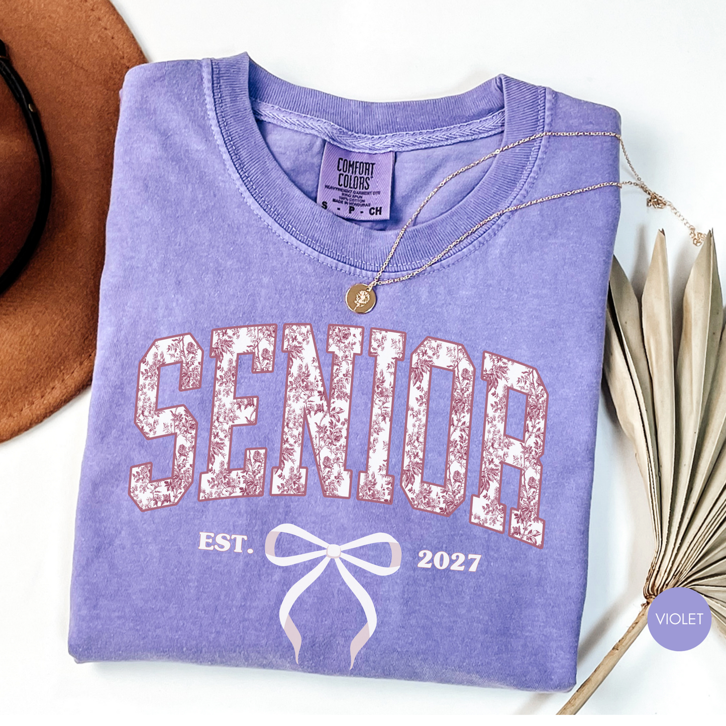 Senior Est. 2027 Comfort Colors® Shirt | Pink Toile Varsity Graphic Tee